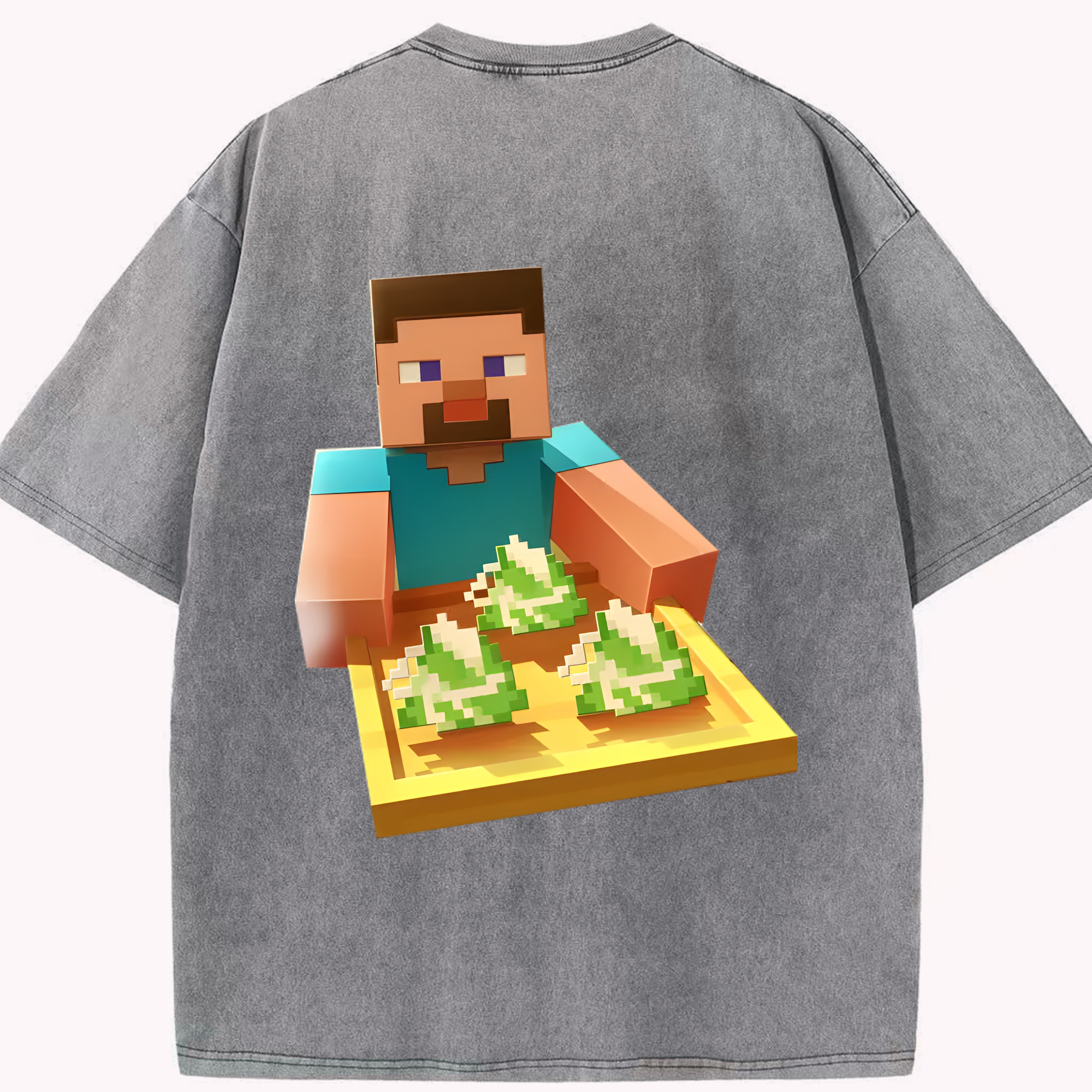 （画像用） マインクラフト ブロックの世界 Minecraft MC Block world 綿100% ヴィンテージ風 半袖Tシャツ（背面プリント）