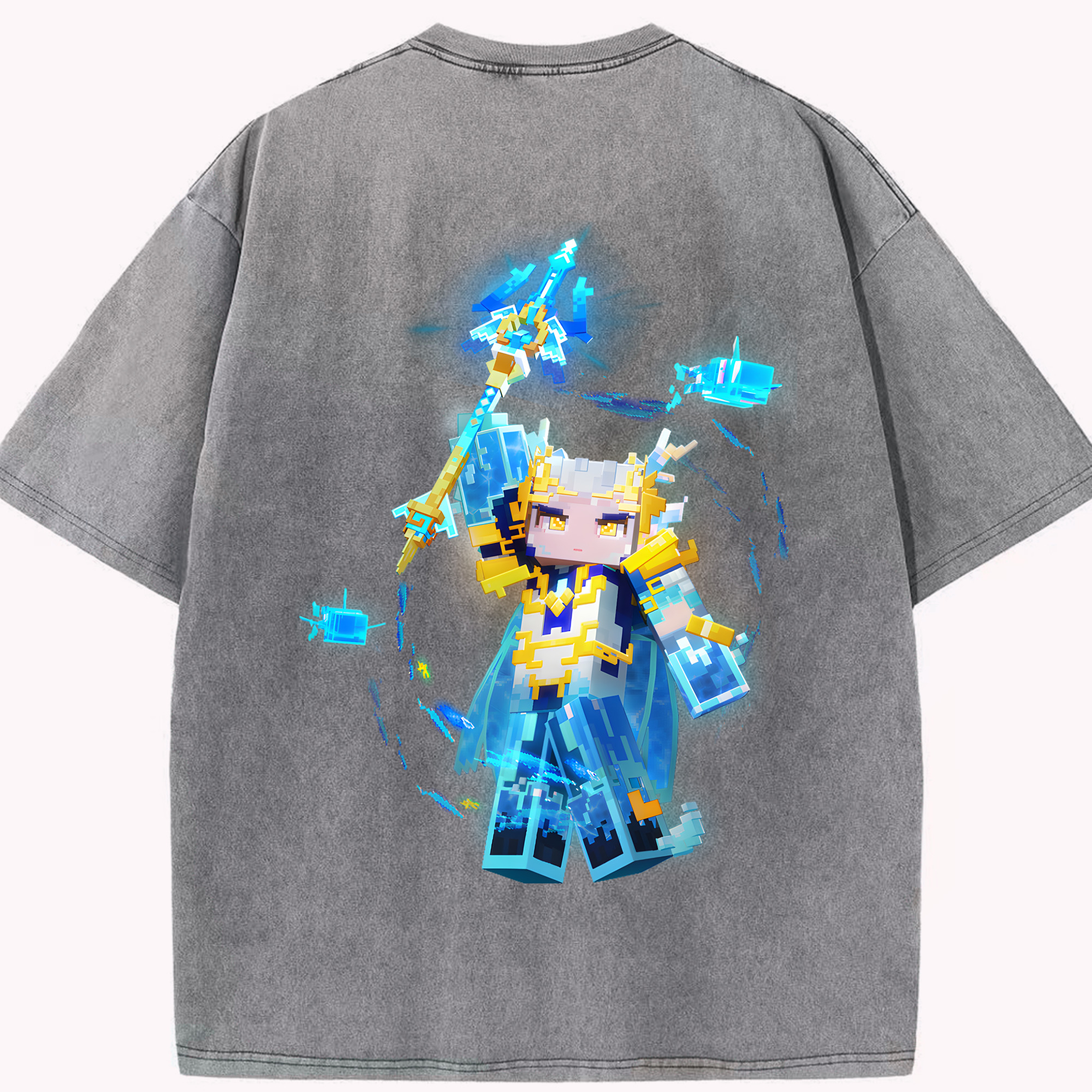 （画像用） マインクラフト ブロックの世界 Minecraft MC Block world 綿100% ヴィンテージ風 半袖Tシャツ（背面プリント）