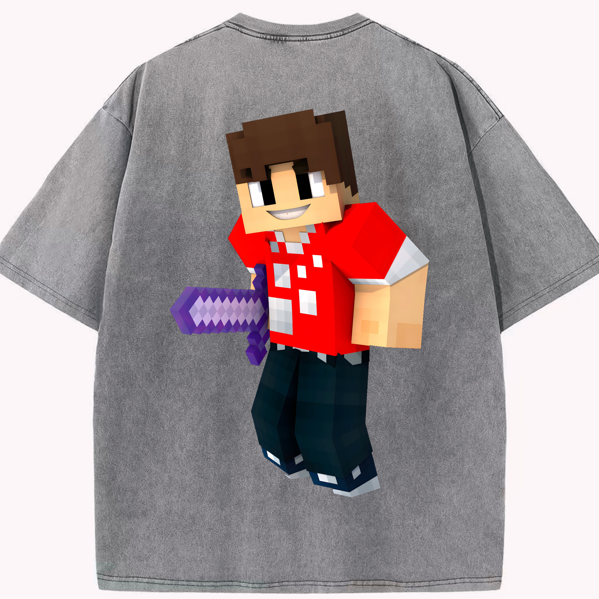 （画像用） マインクラフト ブロックの世界 Minecraft MC Block world 綿100% ヴィンテージ風 半袖Tシャツ（背面プリント）