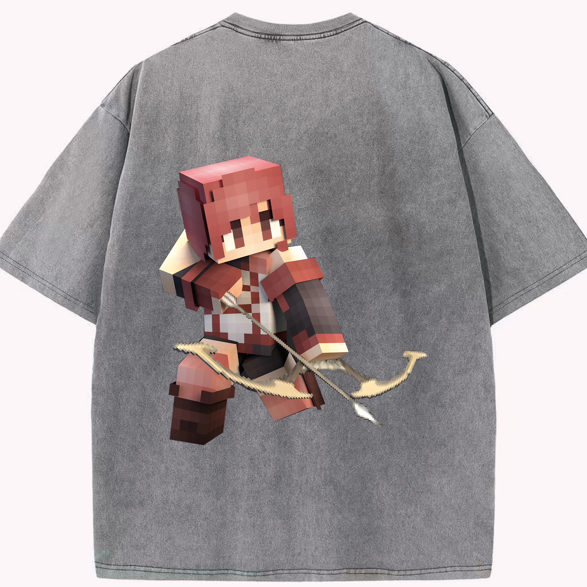 （画像用） マインクラフト ブロックの世界 Minecraft MC Block world 綿100% ヴィンテージ風 半袖Tシャツ（背面プリント）