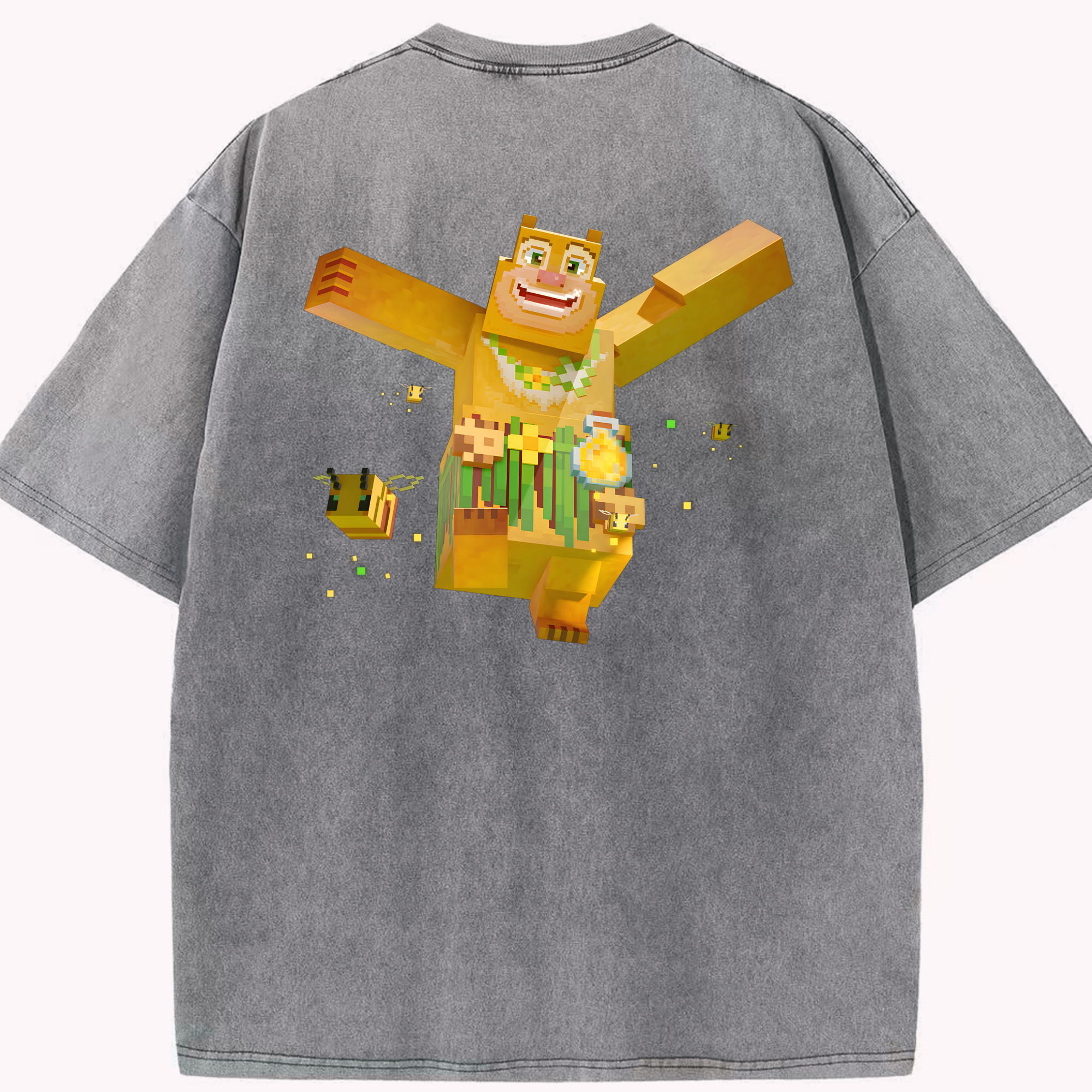（画像用） マインクラフト ブロックの世界 Minecraft MC Block world 綿100% ヴィンテージ風 半袖Tシャツ（背面プリント）