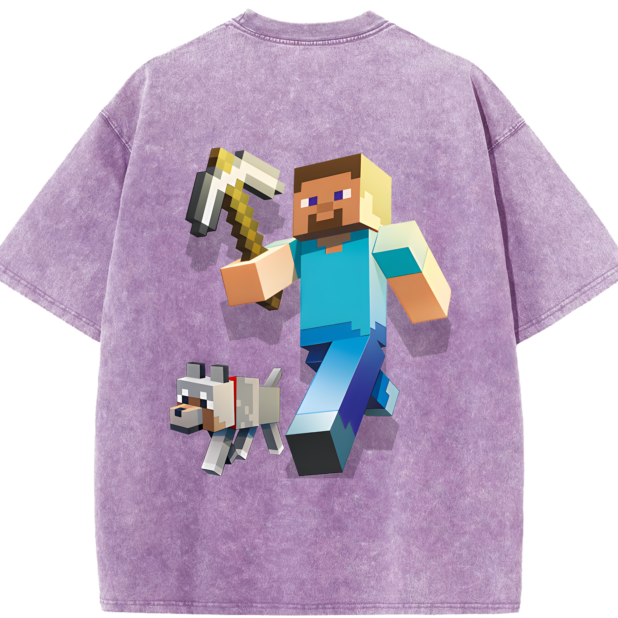 （画像用） マインクラフト ブロックの世界 Minecraft MC Block world 綿100% ヴィンテージ風 半袖Tシャツ（背面プリント）