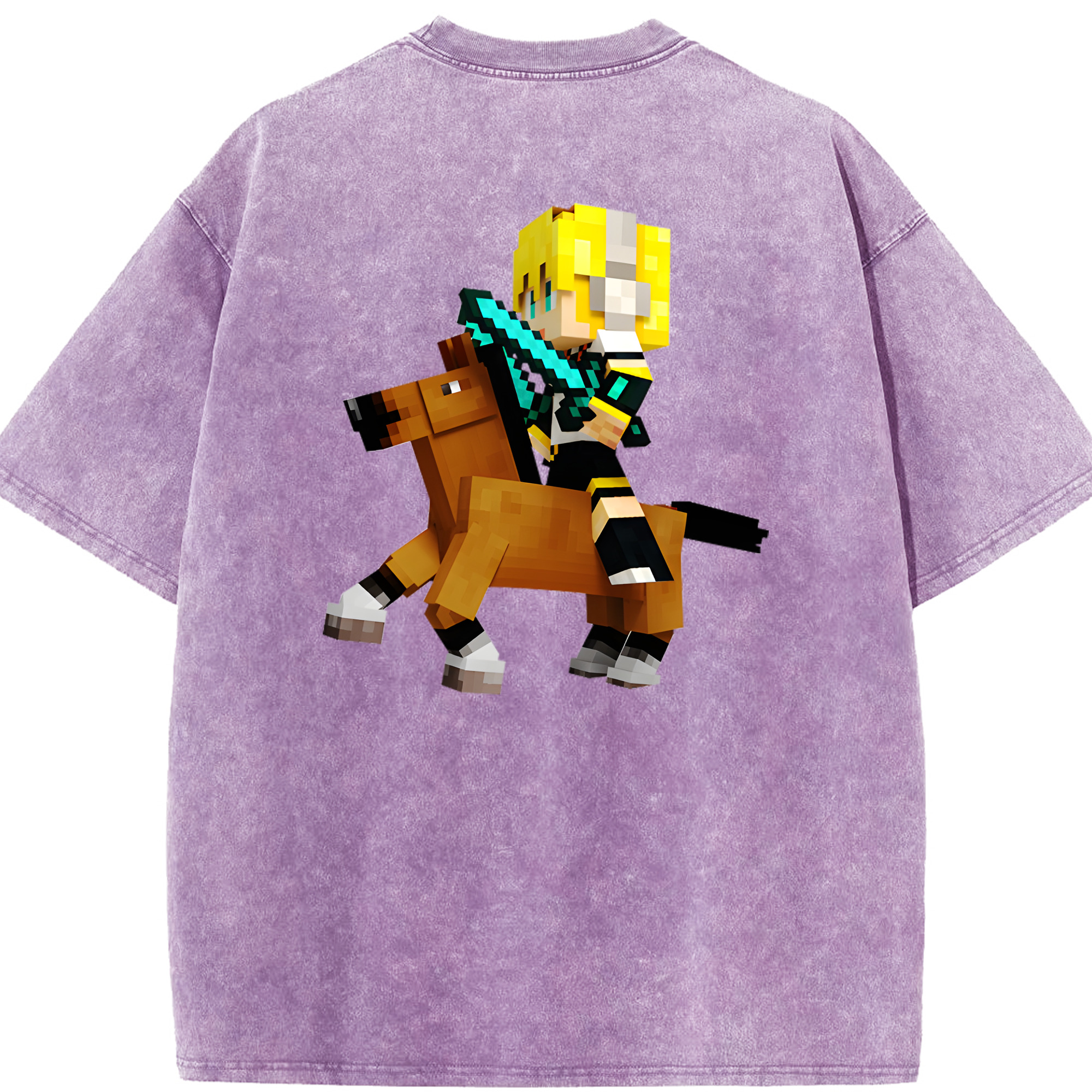 （画像用） マインクラフト ブロックの世界 Minecraft MC Block world 綿100% ヴィンテージ風 半袖Tシャツ（背面プリント）