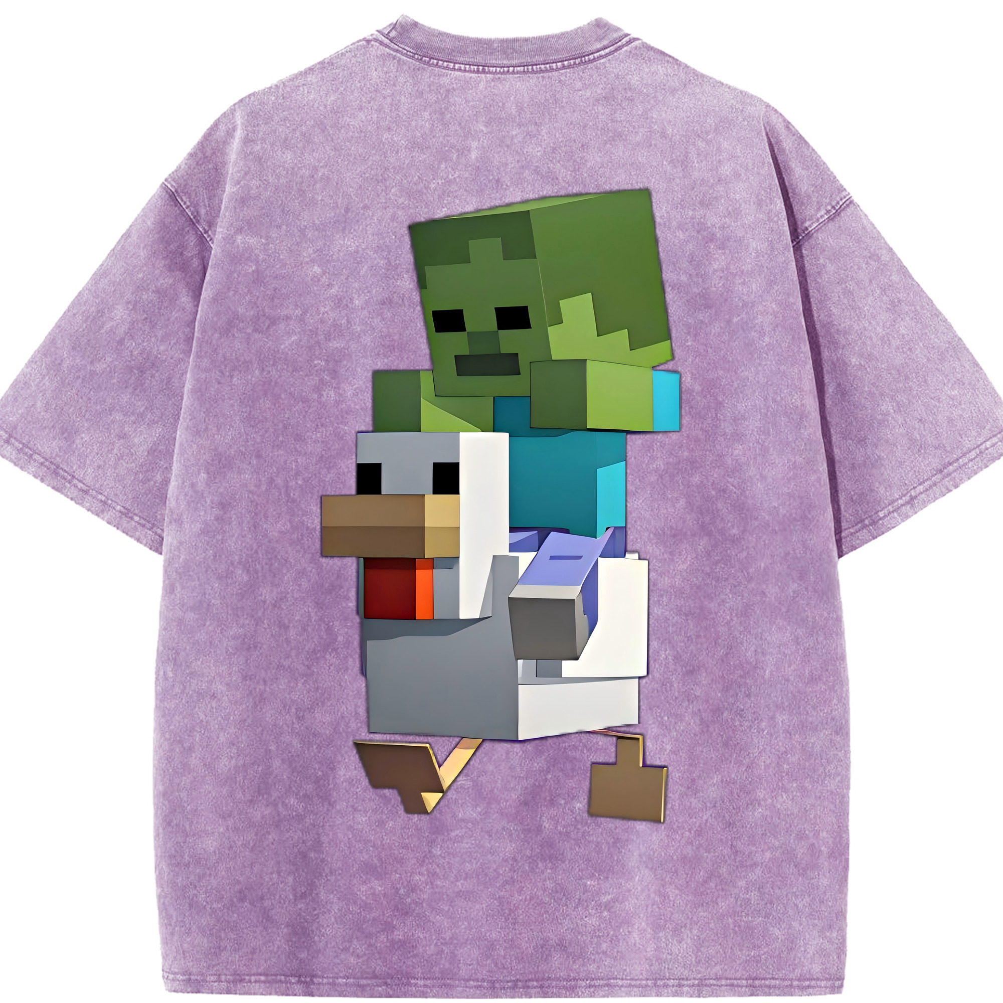 （画像用） マインクラフト ブロックの世界 Minecraft MC Block world 綿100% ヴィンテージ風 半袖Tシャツ（背面プリント）