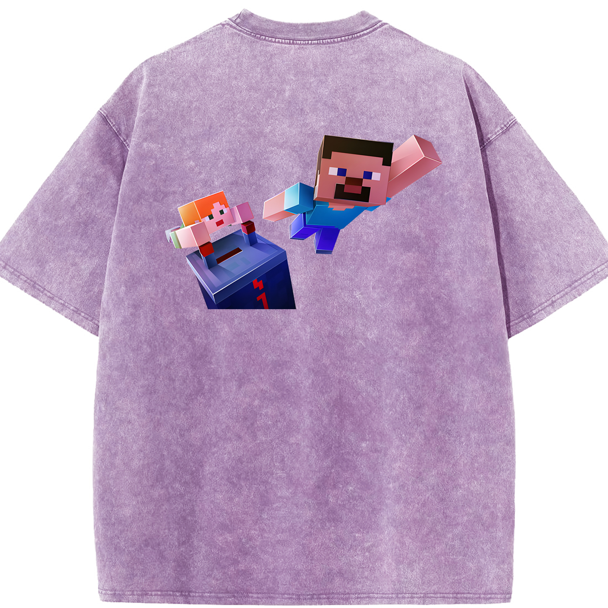 （画像用） マインクラフト ブロックの世界 Minecraft MC Block world 綿100% ヴィンテージ風 半袖Tシャツ（背面プリント）