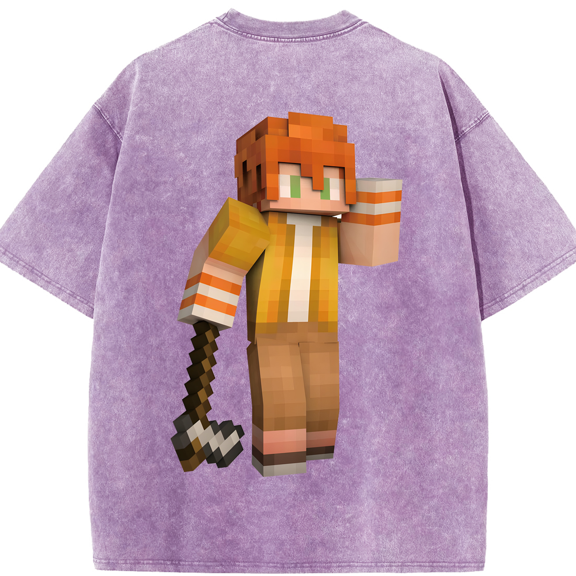 （画像用） マインクラフト ブロックの世界 Minecraft MC Block world 綿100% ヴィンテージ風 半袖Tシャツ（背面プリント）