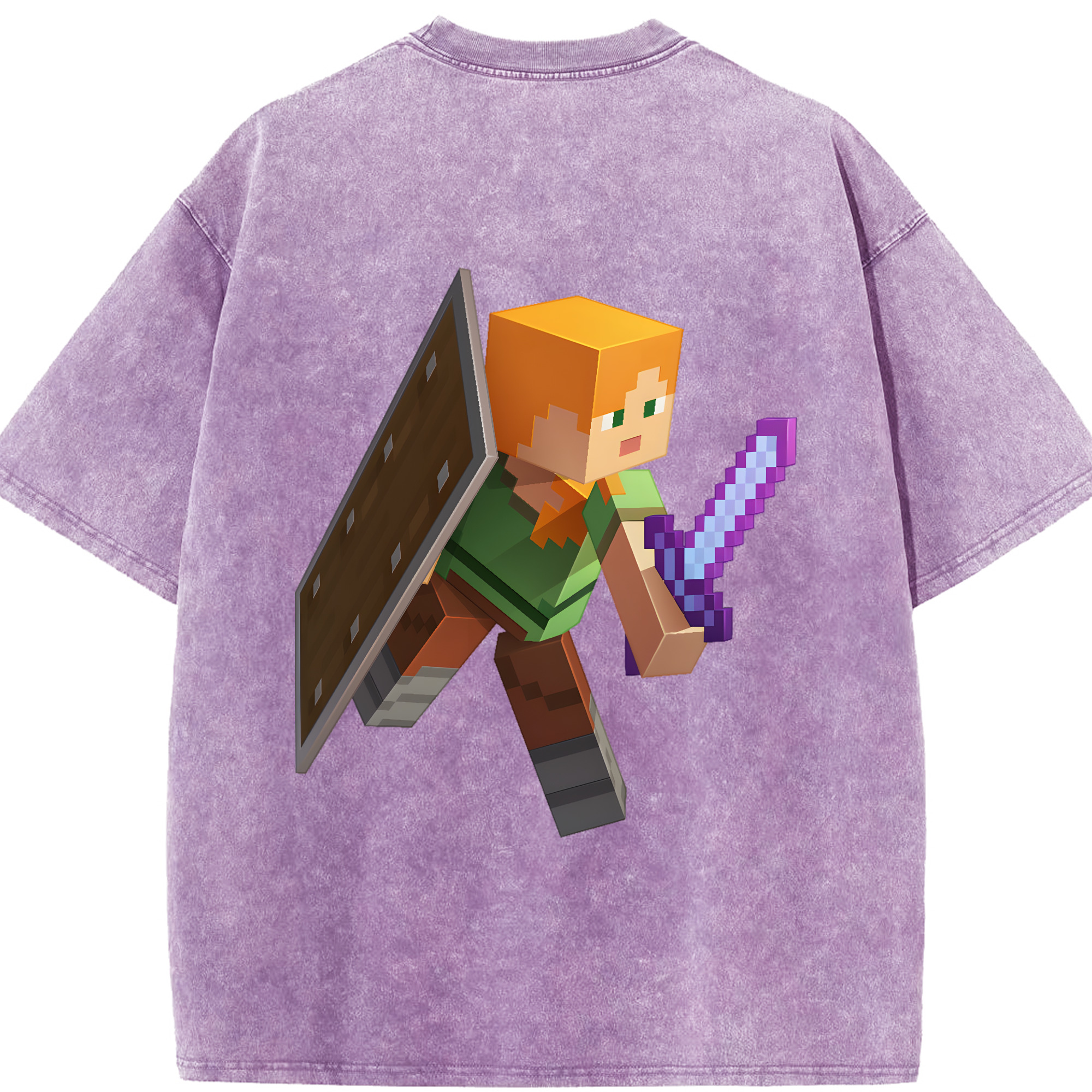 （画像用） マインクラフト ブロックの世界 Minecraft MC Block world 綿100% ヴィンテージ風 半袖Tシャツ（背面プリント）