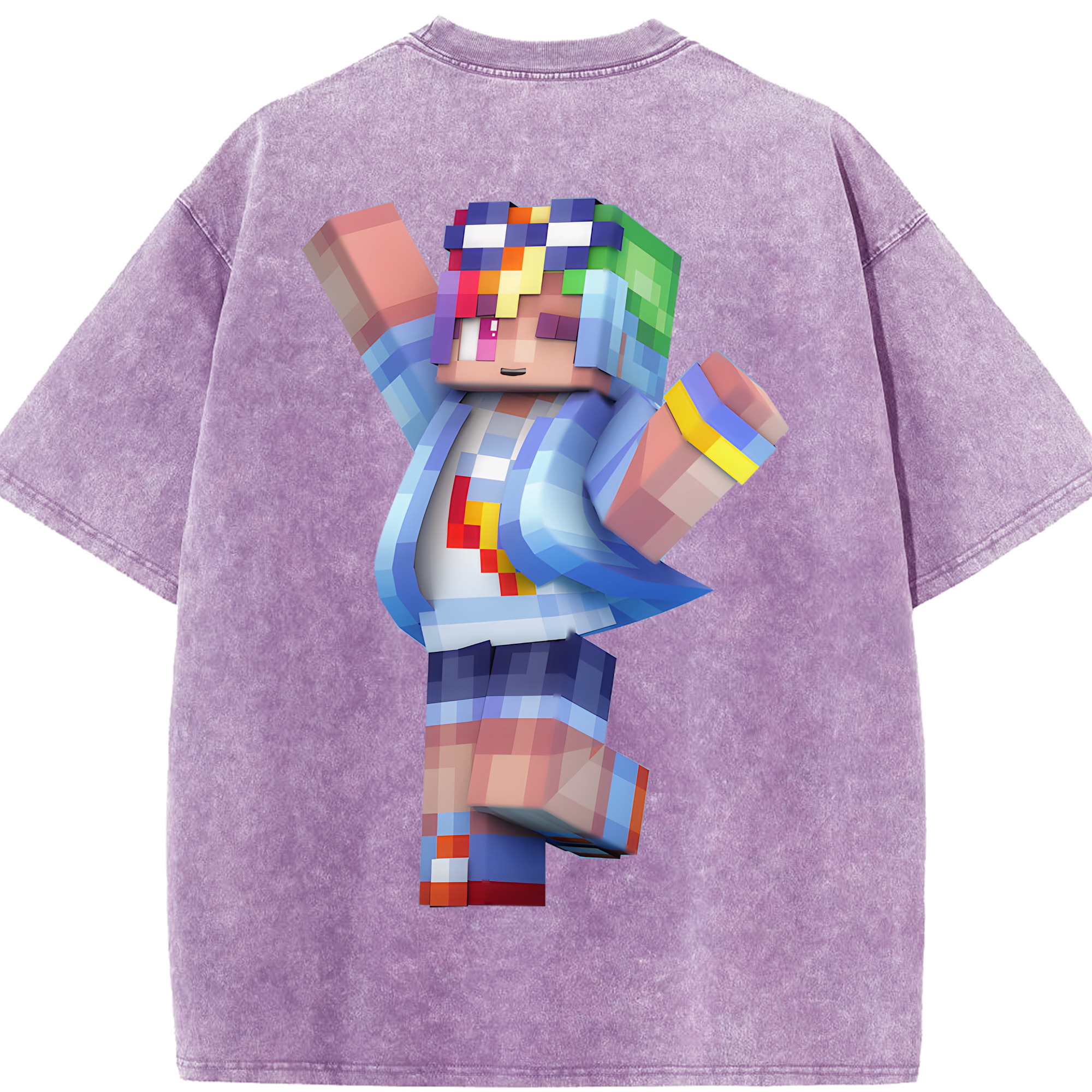 （画像用） マインクラフト ブロックの世界 Minecraft MC Block world 綿100% ヴィンテージ風 半袖Tシャツ（背面プリント）