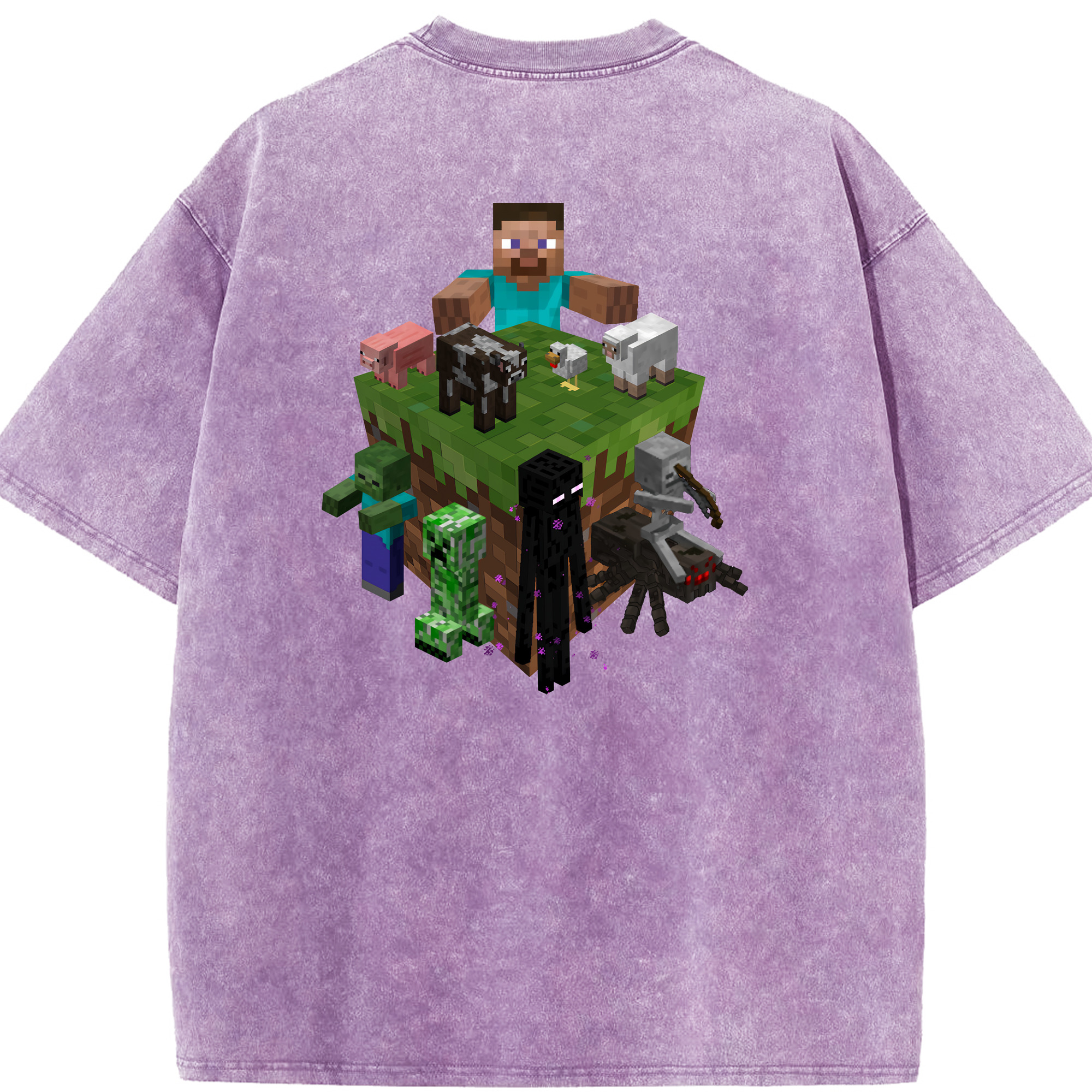 （画像用） マインクラフト ブロックの世界 Minecraft MC Block world 綿100% ヴィンテージ風 半袖Tシャツ（背面プリント）