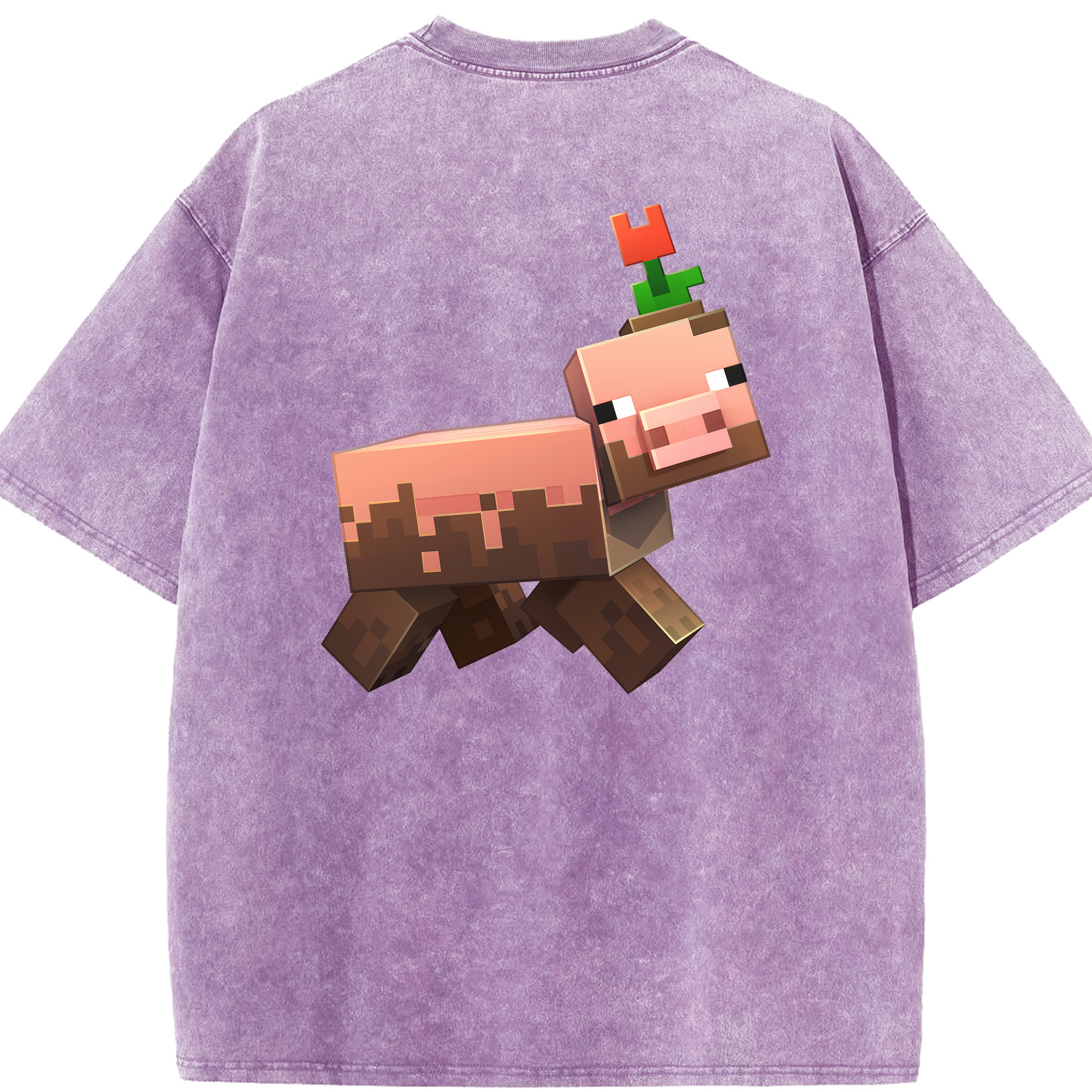 （画像用） マインクラフト ブロックの世界 Minecraft MC Block world 綿100% ヴィンテージ風 半袖Tシャツ（背面プリント）