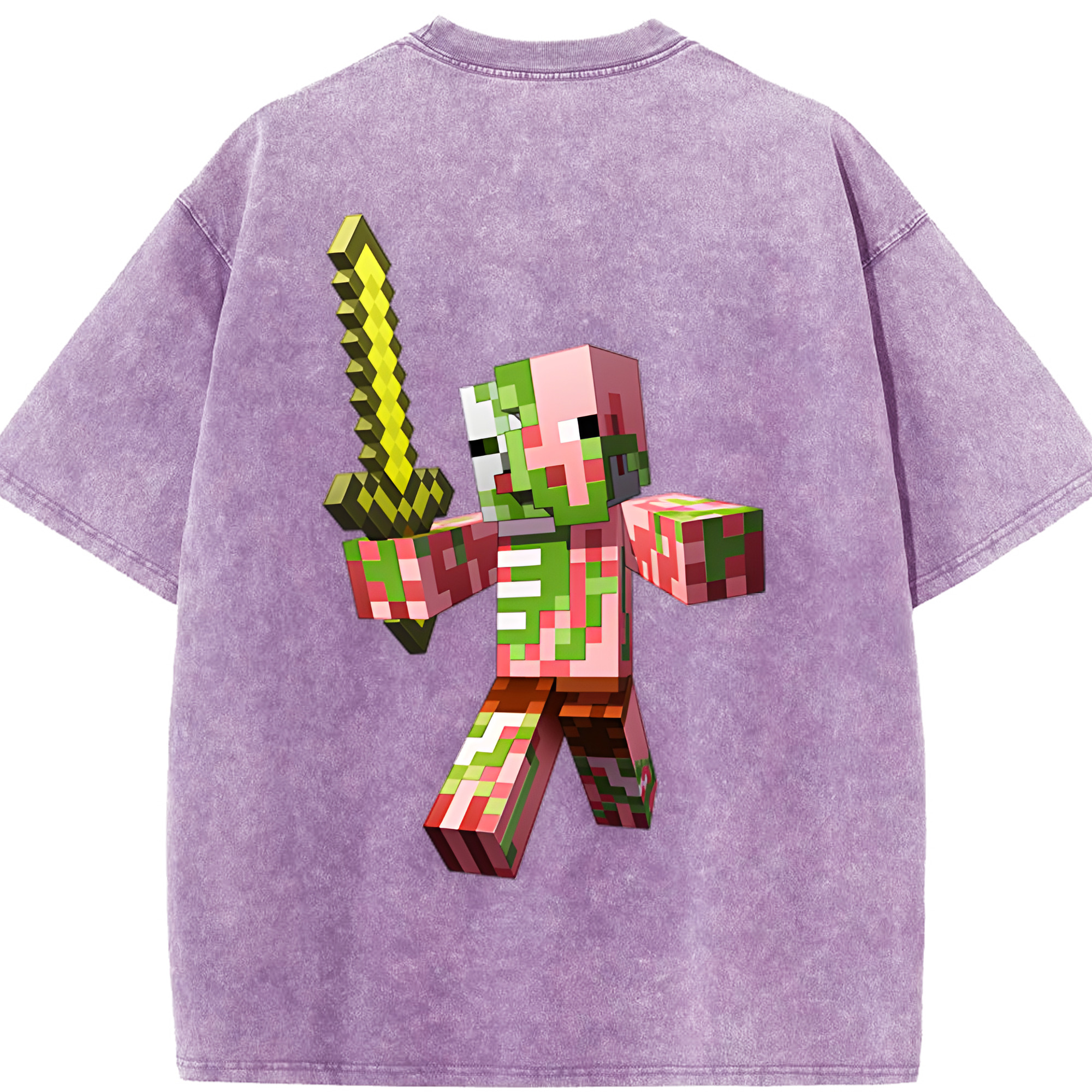 （画像用） マインクラフト ブロックの世界 Minecraft MC Block world 綿100% ヴィンテージ風 半袖Tシャツ（背面プリント）