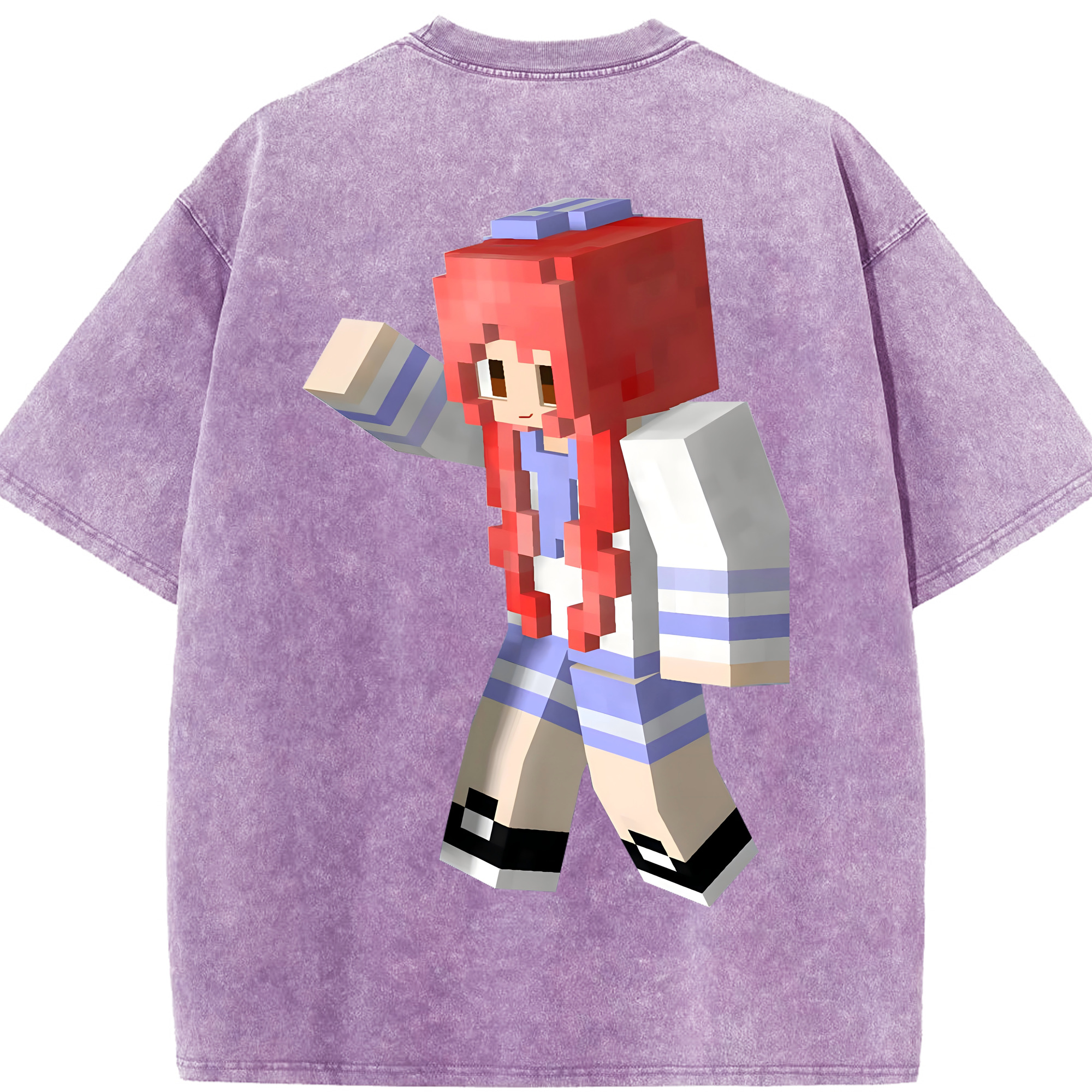 （画像用） マインクラフト ブロックの世界 Minecraft MC Block world 綿100% ヴィンテージ風 半袖Tシャツ（背面プリント）