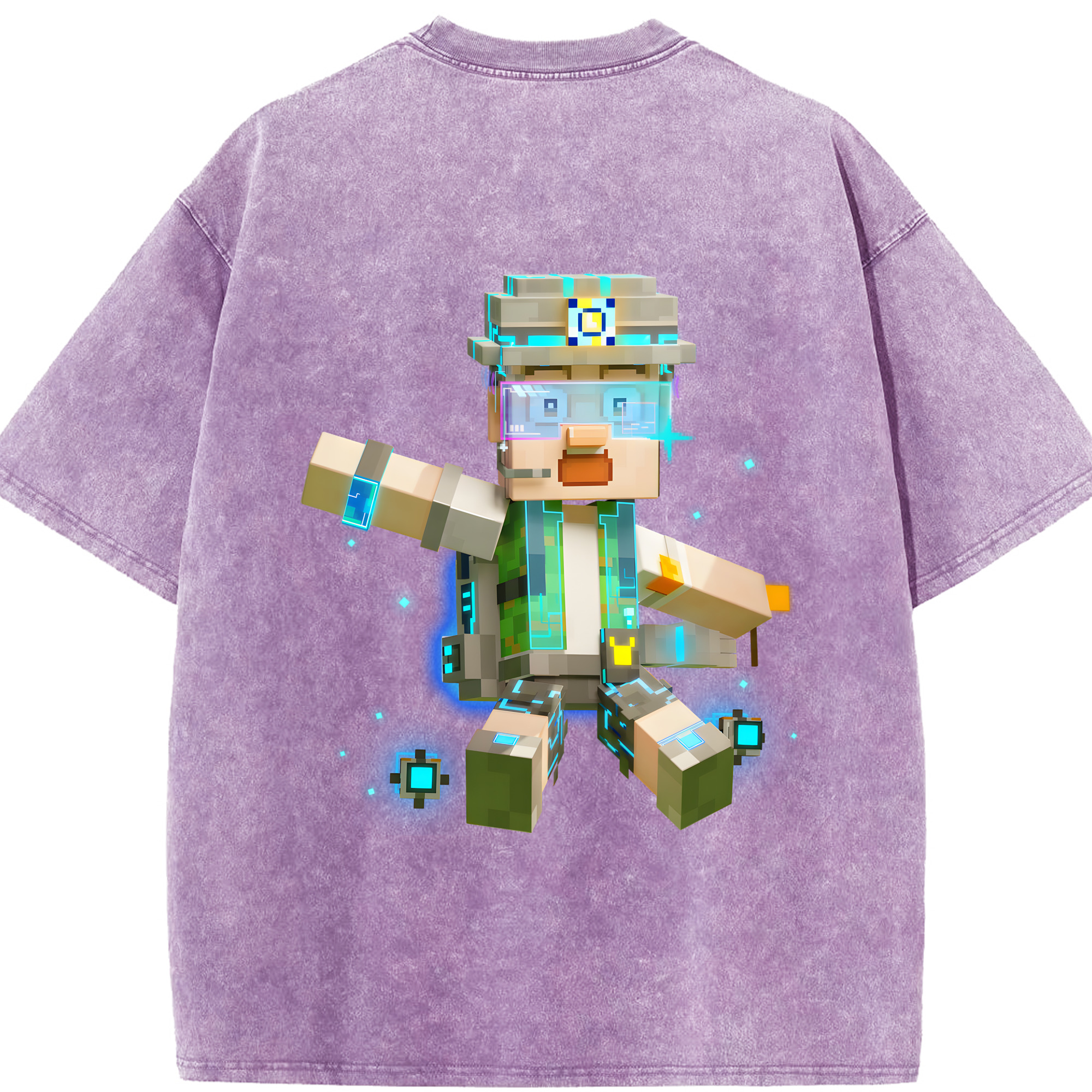 （画像用） マインクラフト ブロックの世界 Minecraft MC Block world 綿100% ヴィンテージ風 半袖Tシャツ（背面プリント）
