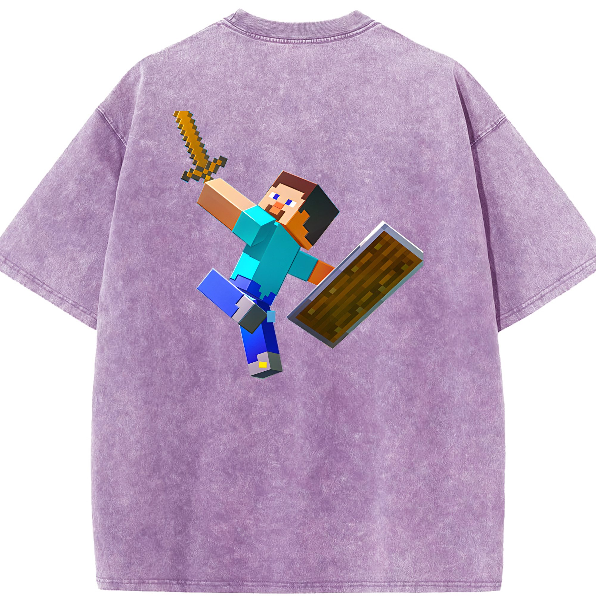 （画像用） マインクラフト ブロックの世界 Minecraft MC Block world 綿100% ヴィンテージ風 半袖Tシャツ（背面プリント）