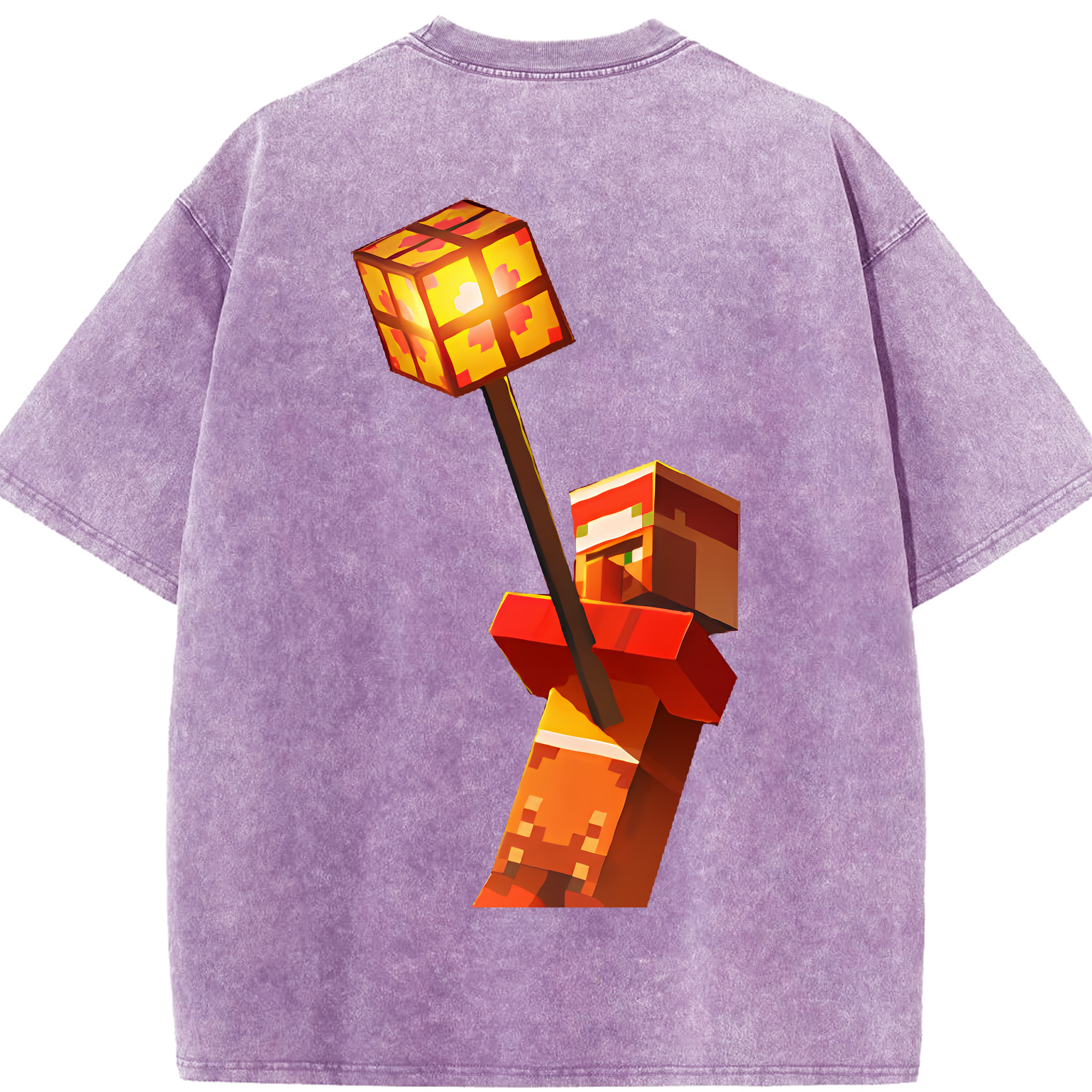 （画像用） マインクラフト ブロックの世界 Minecraft MC Block world 綿100% ヴィンテージ風 半袖Tシャツ（背面プリント）