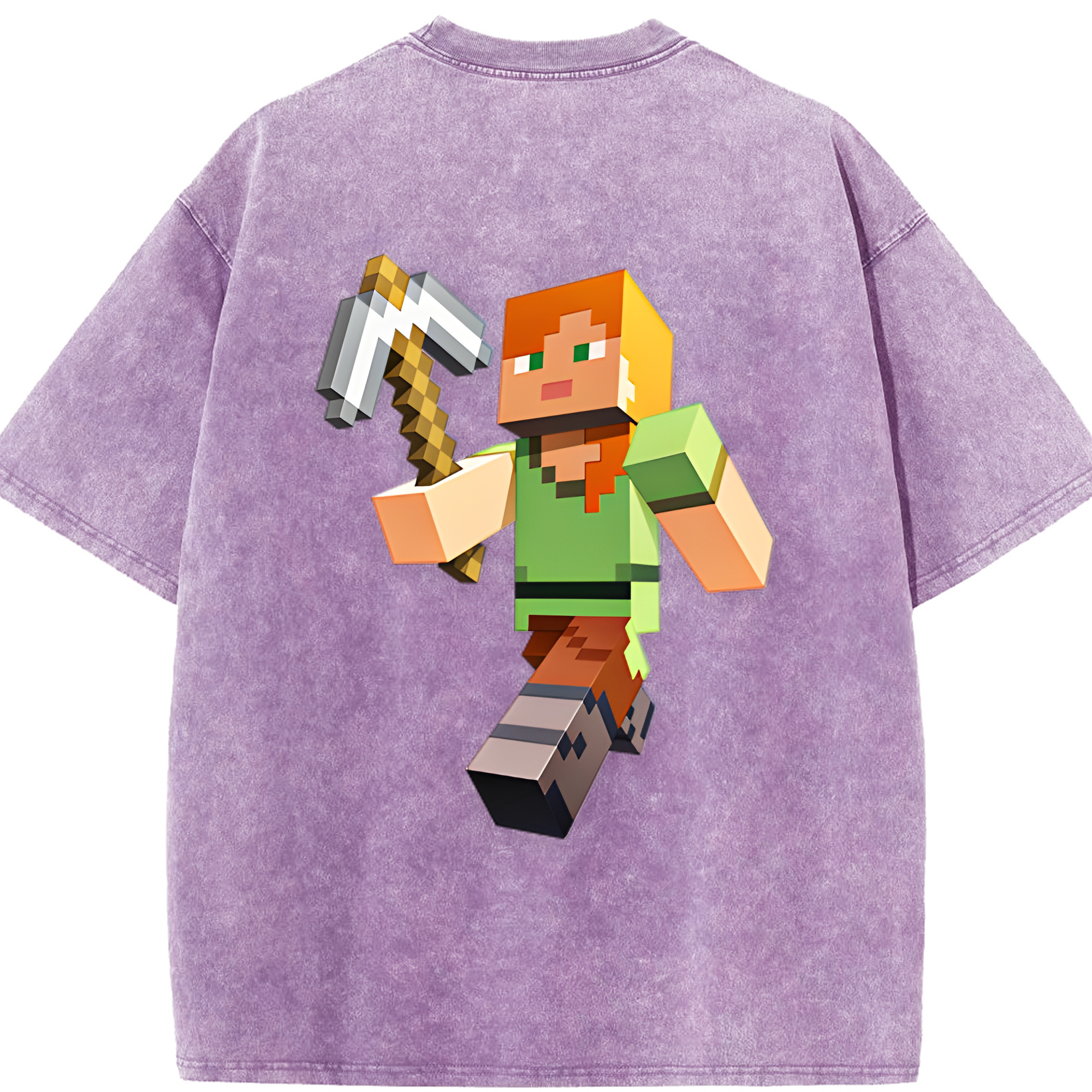 （画像用） マインクラフト ブロックの世界 Minecraft MC Block world 綿100% ヴィンテージ風 半袖Tシャツ（背面プリント）