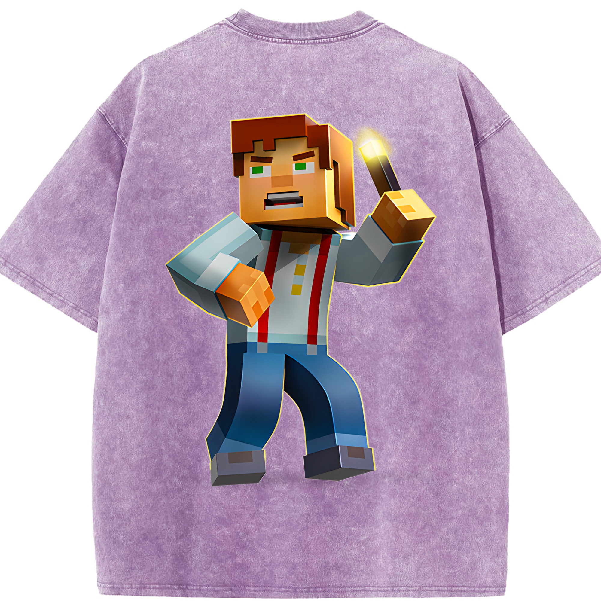 （画像用） マインクラフト ブロックの世界 Minecraft MC Block world 綿100% ヴィンテージ風 半袖Tシャツ（背面プリント）