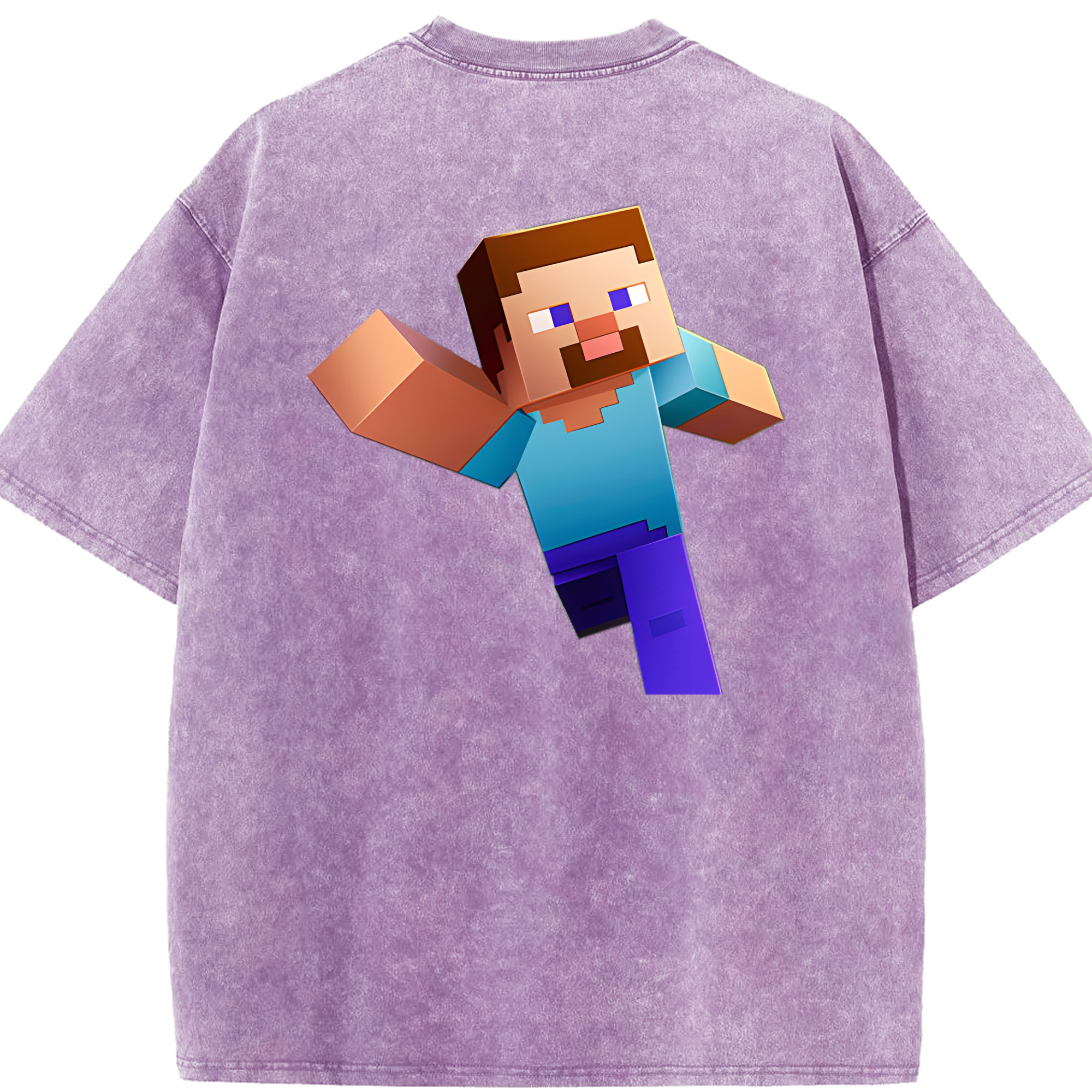 （画像用） マインクラフト ブロックの世界 Minecraft MC Block world 綿100% ヴィンテージ風 半袖Tシャツ（背面プリント）