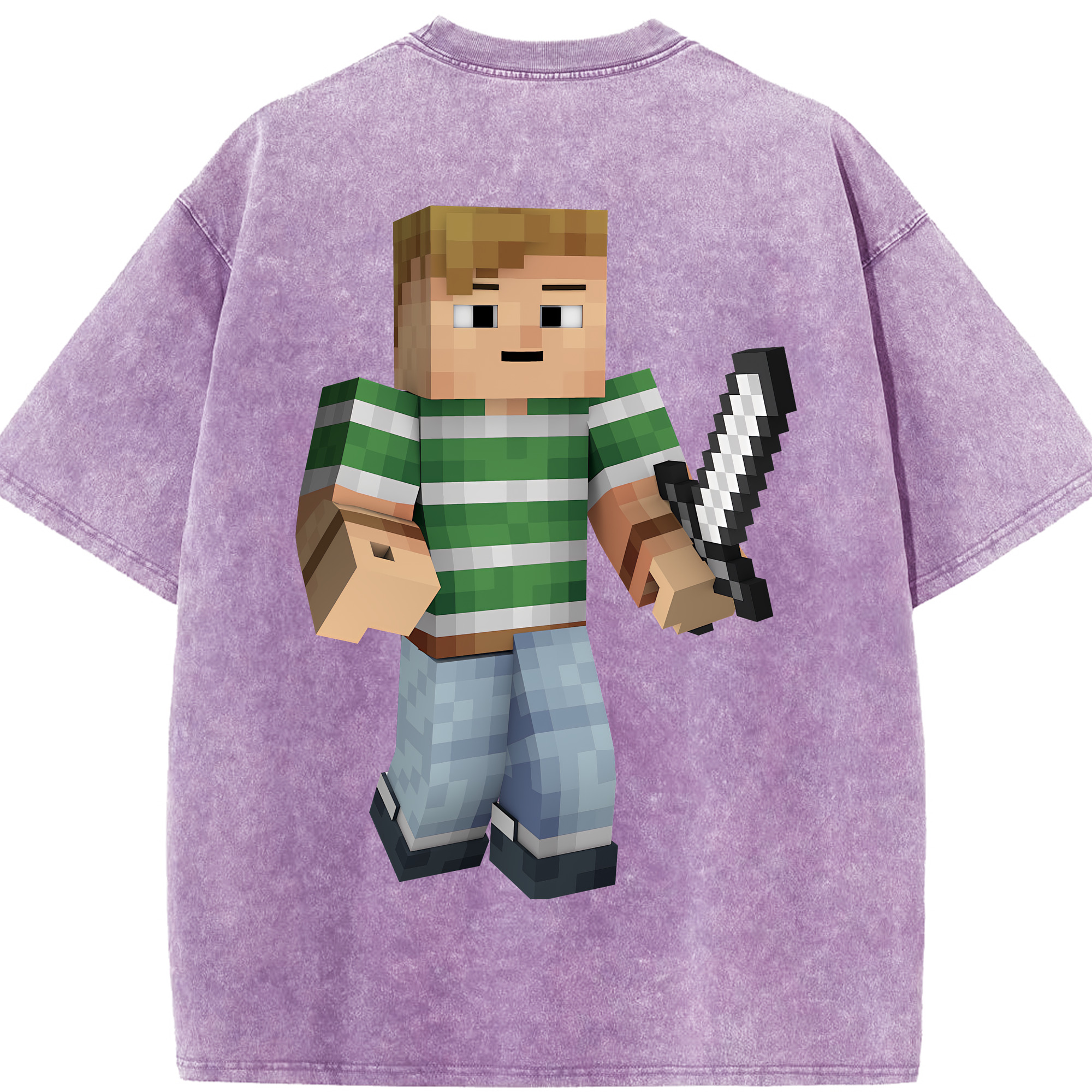（画像用） マインクラフト ブロックの世界 Minecraft MC Block world 綿100% ヴィンテージ風 半袖Tシャツ（背面プリント）