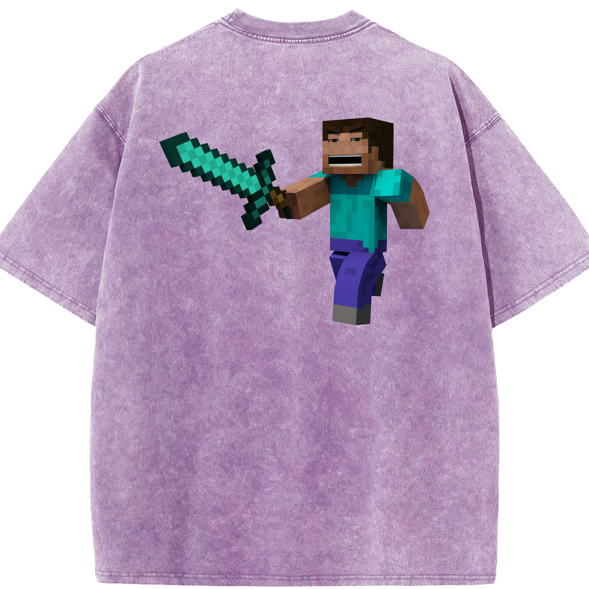 （画像用） マインクラフト ブロックの世界 Minecraft MC Block world 綿100% ヴィンテージ風 半袖Tシャツ（背面プリント）