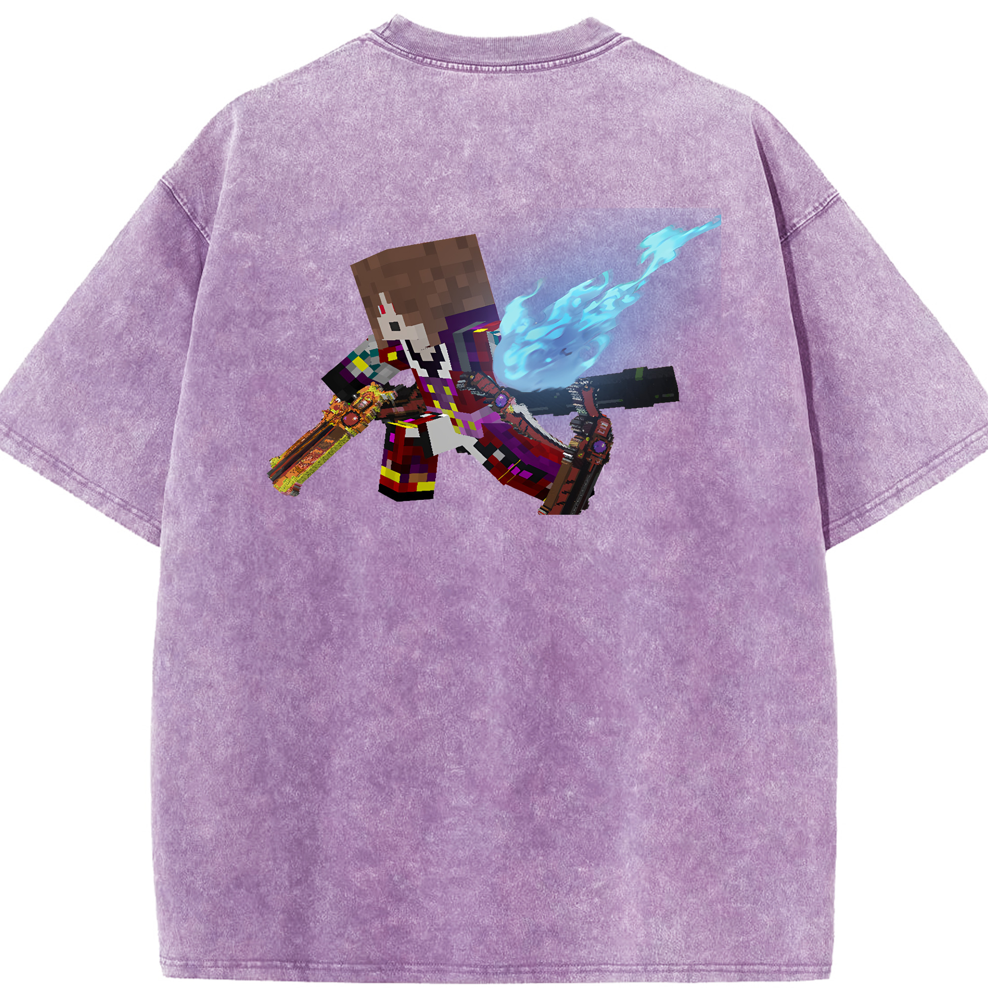 （画像用） マインクラフト ブロックの世界 Minecraft MC Block world 綿100% ヴィンテージ風 半袖Tシャツ（背面プリント）