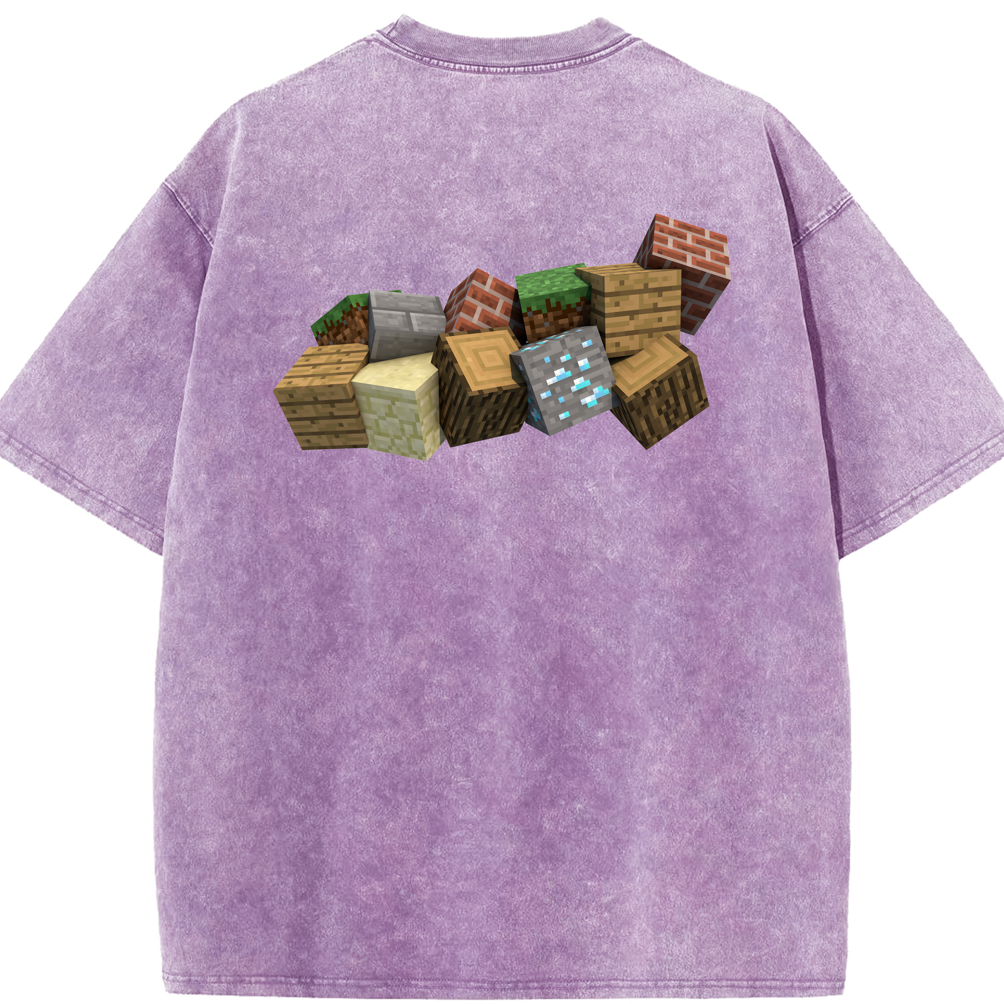 （画像用） マインクラフト ブロックの世界 Minecraft MC Block world 綿100% ヴィンテージ風 半袖Tシャツ（背面プリント）