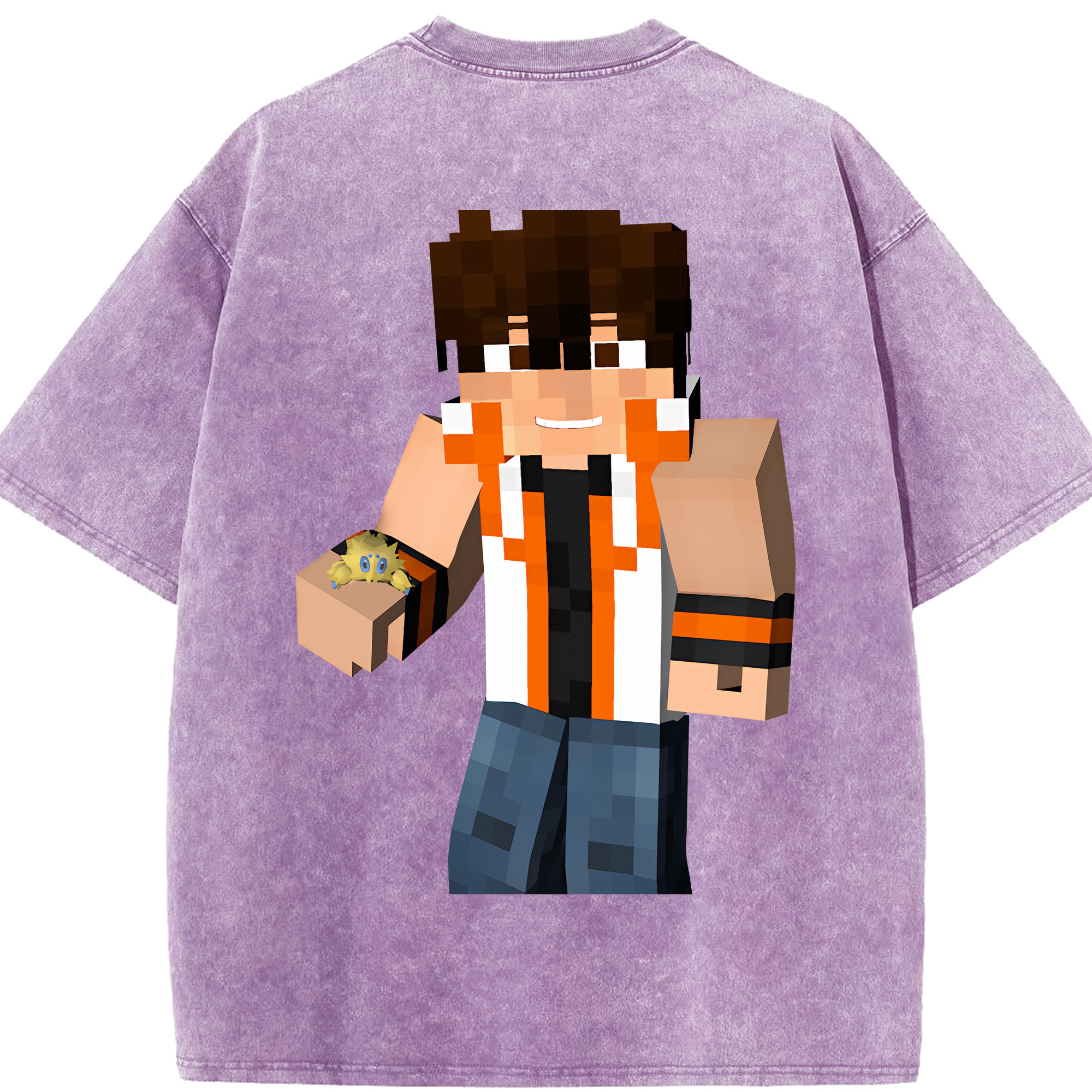 （画像用） マインクラフト ブロックの世界 Minecraft MC Block world 綿100% ヴィンテージ風 半袖Tシャツ（背面プリント）