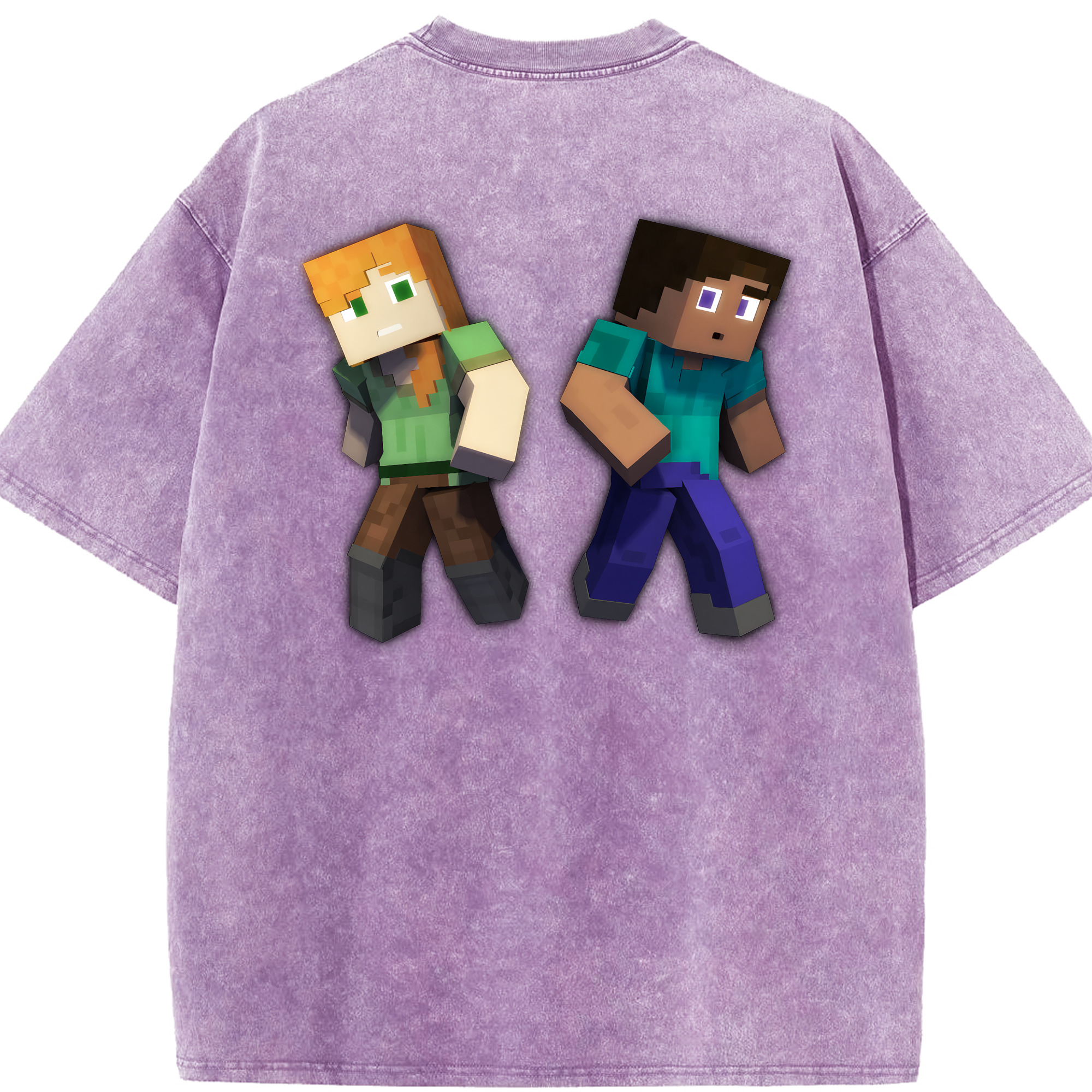 （画像用） マインクラフト ブロックの世界 Minecraft MC Block world 綿100% ヴィンテージ風 半袖Tシャツ（背面プリント）