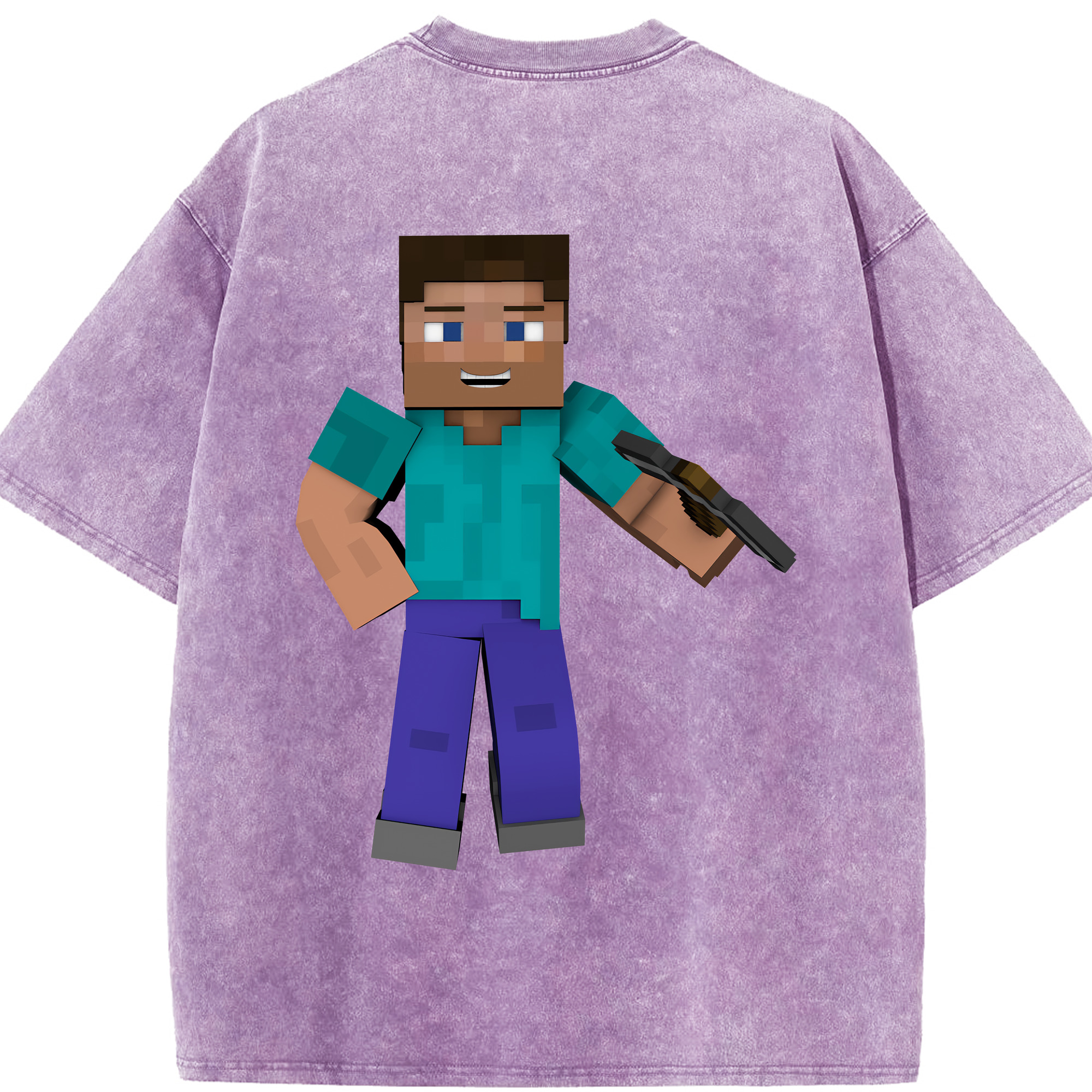 （画像用） マインクラフト ブロックの世界 Minecraft MC Block world 綿100% ヴィンテージ風 半袖Tシャツ（背面プリント）