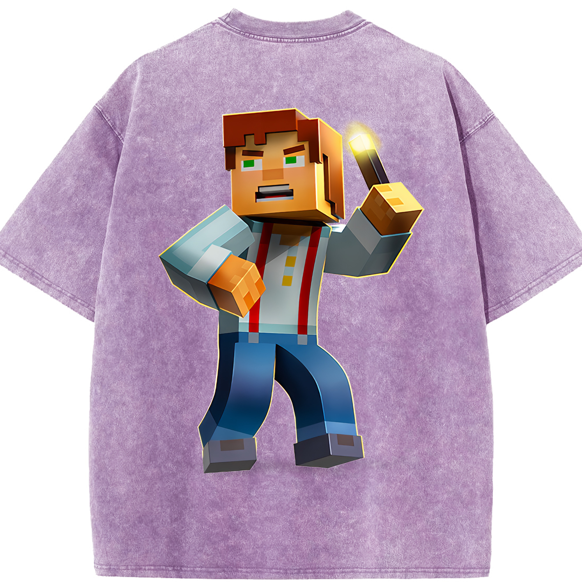 （画像用） マインクラフト ブロックの世界 Minecraft MC Block world 綿100% ヴィンテージ風 半袖Tシャツ（背面プリント）