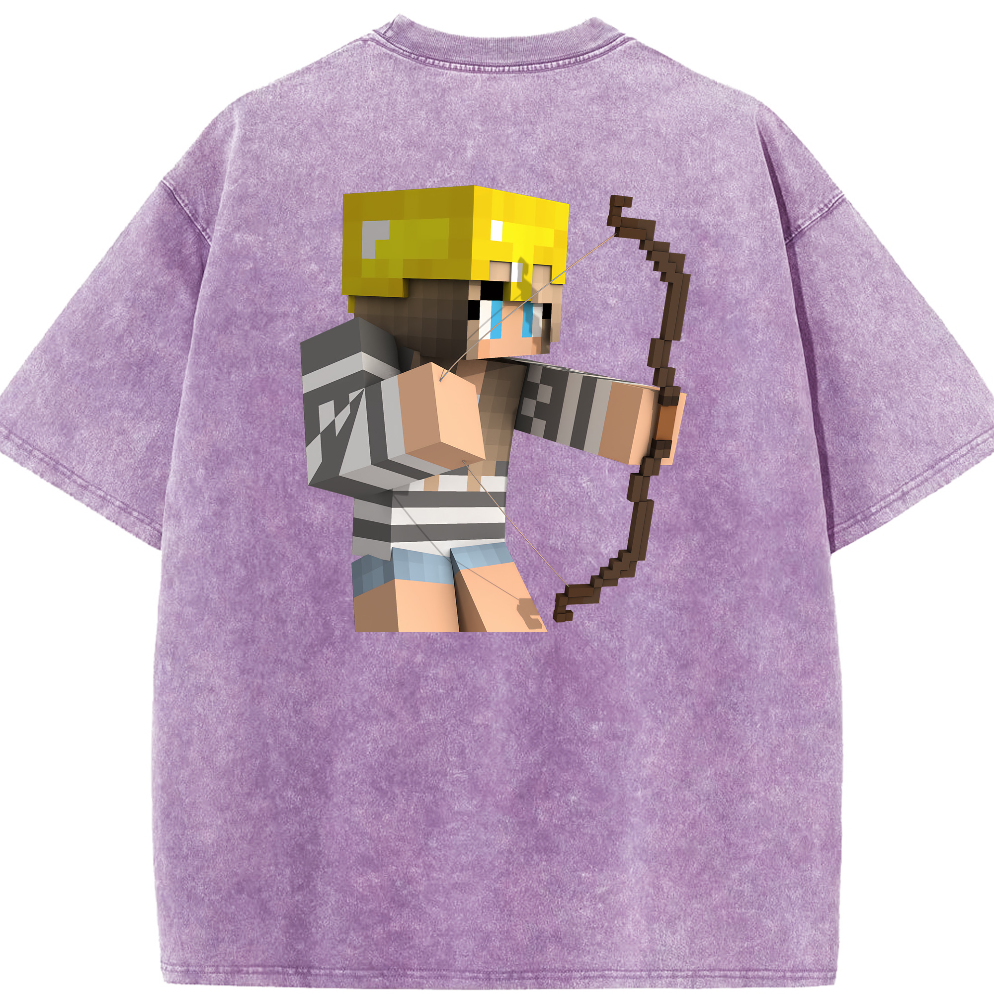 （画像用） マインクラフト ブロックの世界 Minecraft MC Block world 綿100% ヴィンテージ風 半袖Tシャツ（背面プリント）