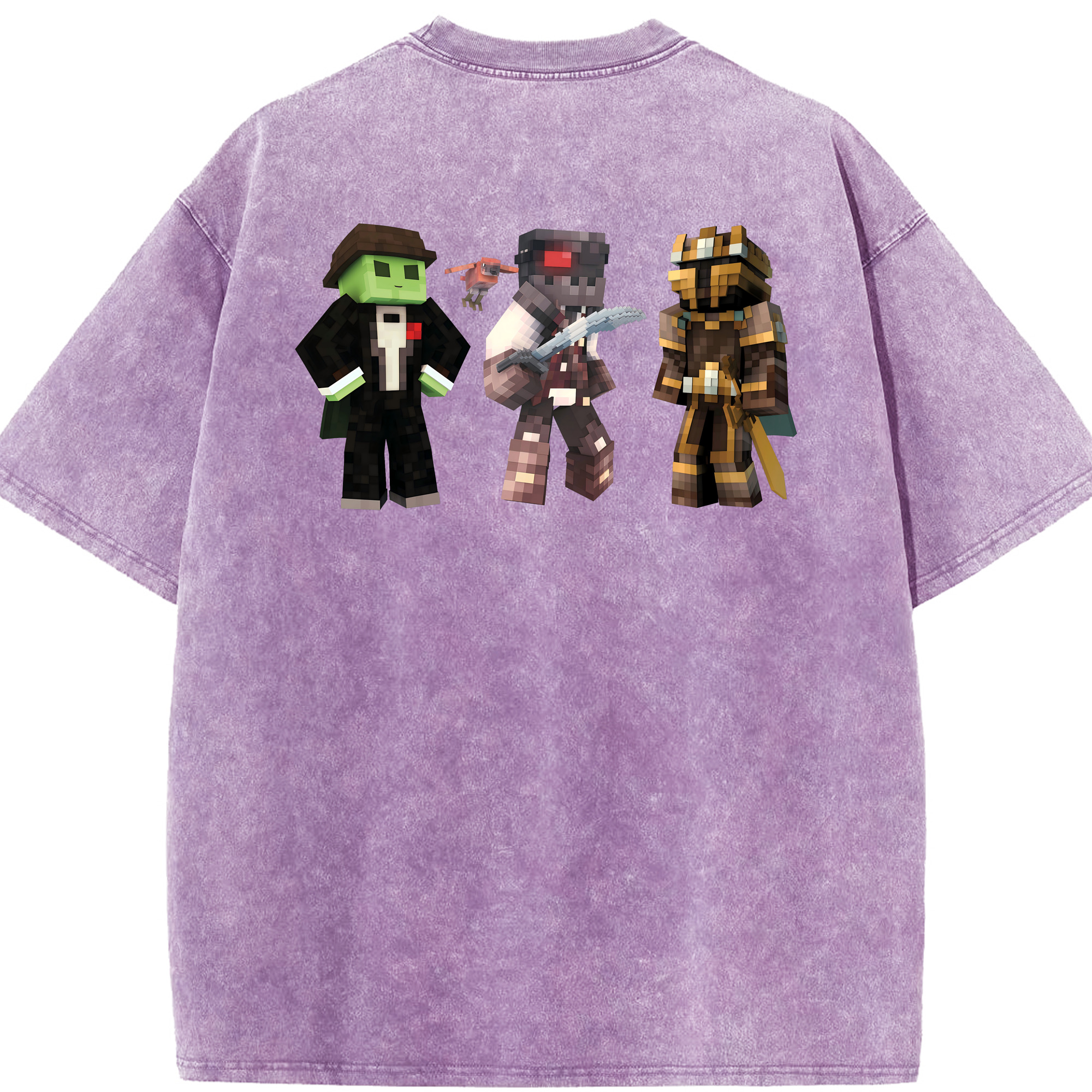 （画像用） マインクラフト ブロックの世界 Minecraft MC Block world 綿100% ヴィンテージ風 半袖Tシャツ（背面プリント）