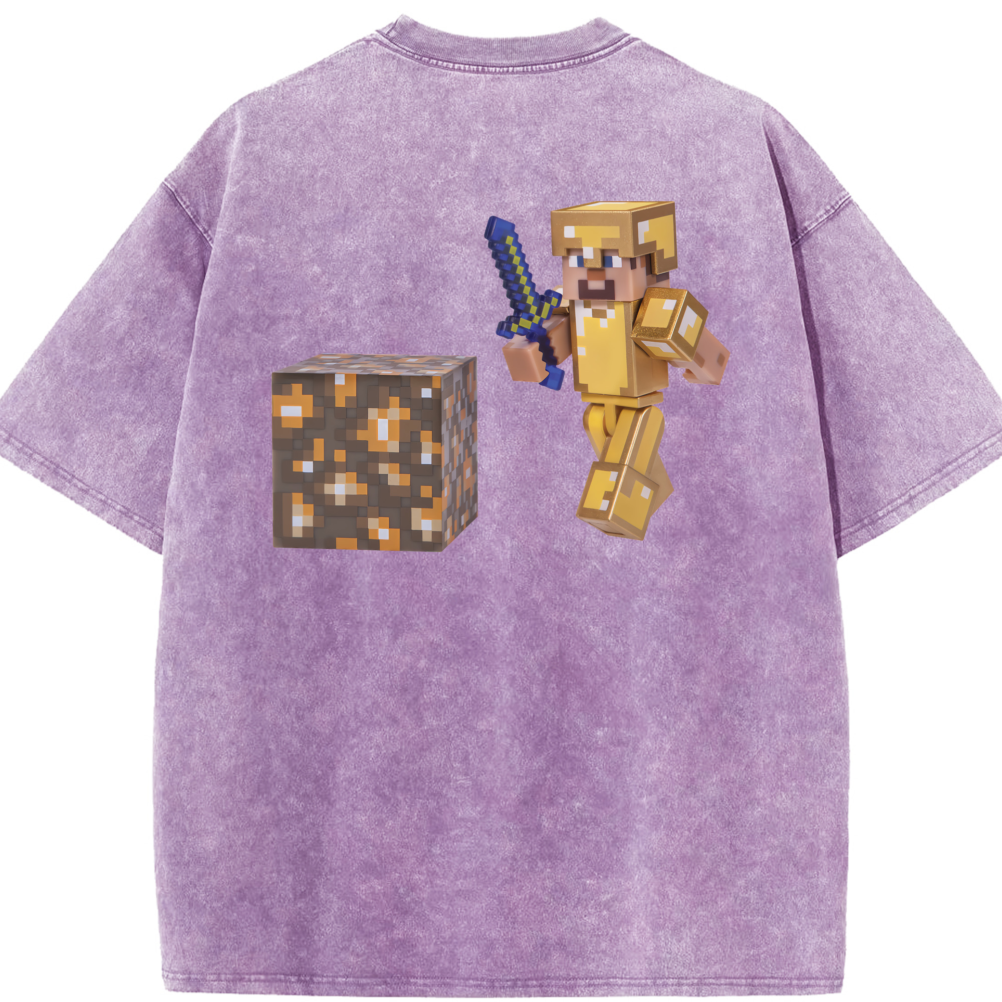 （画像用） マインクラフト ブロックの世界 Minecraft MC Block world 綿100% ヴィンテージ風 半袖Tシャツ（背面プリント）