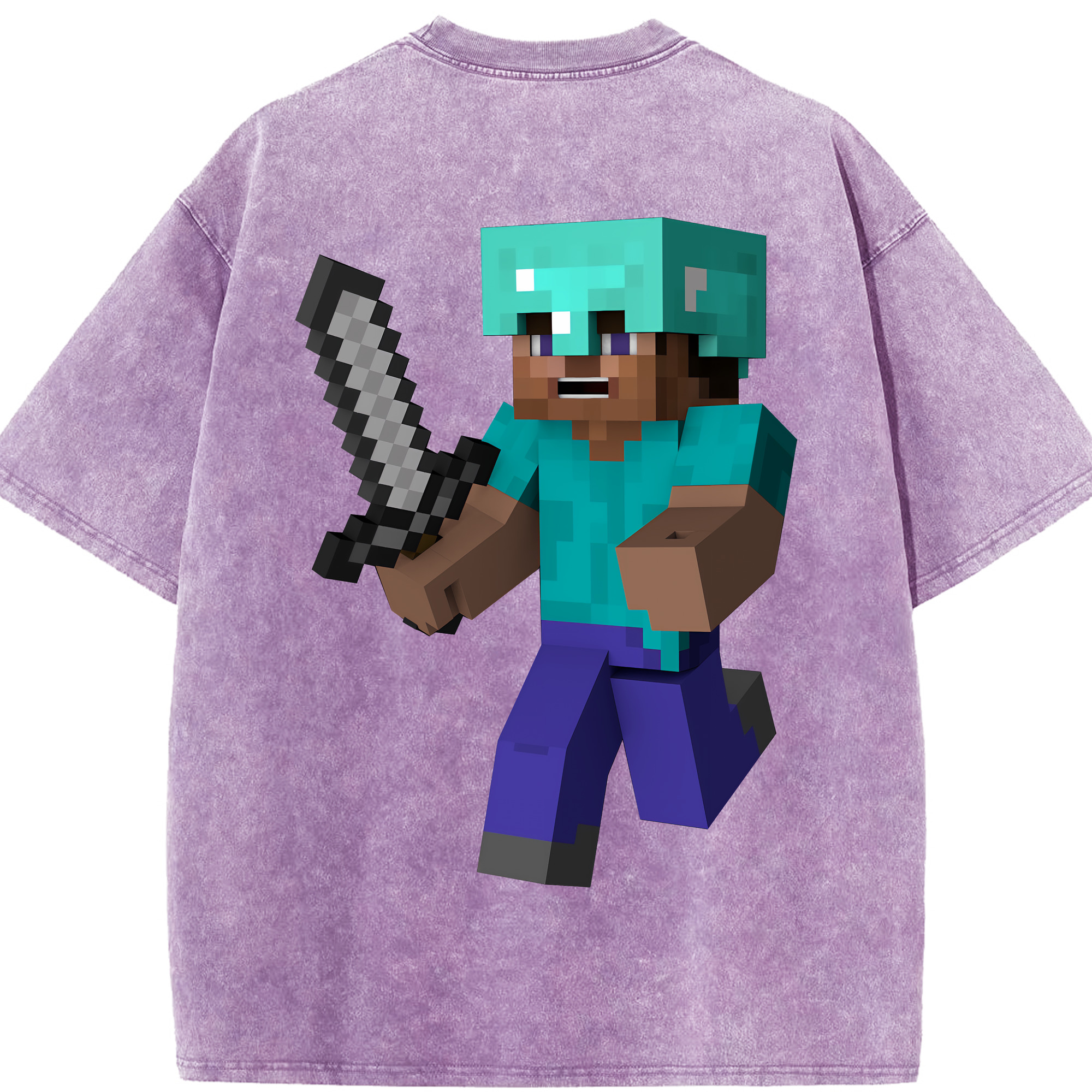 （画像用） マインクラフト ブロックの世界 Minecraft MC Block world 綿100% ヴィンテージ風 半袖Tシャツ（背面プリント）