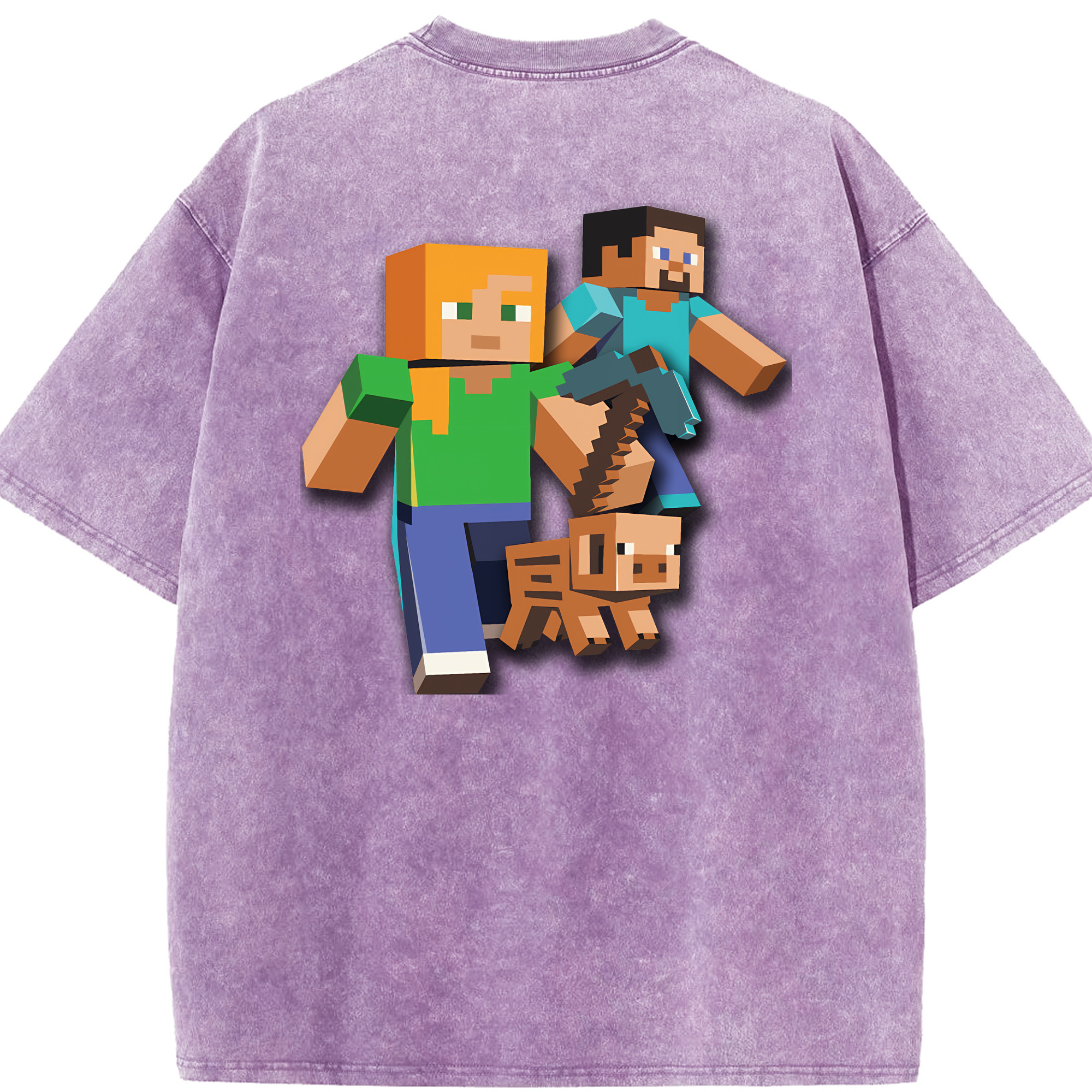 （画像用） マインクラフト ブロックの世界 Minecraft MC Block world 綿100% ヴィンテージ風 半袖Tシャツ（背面プリント）