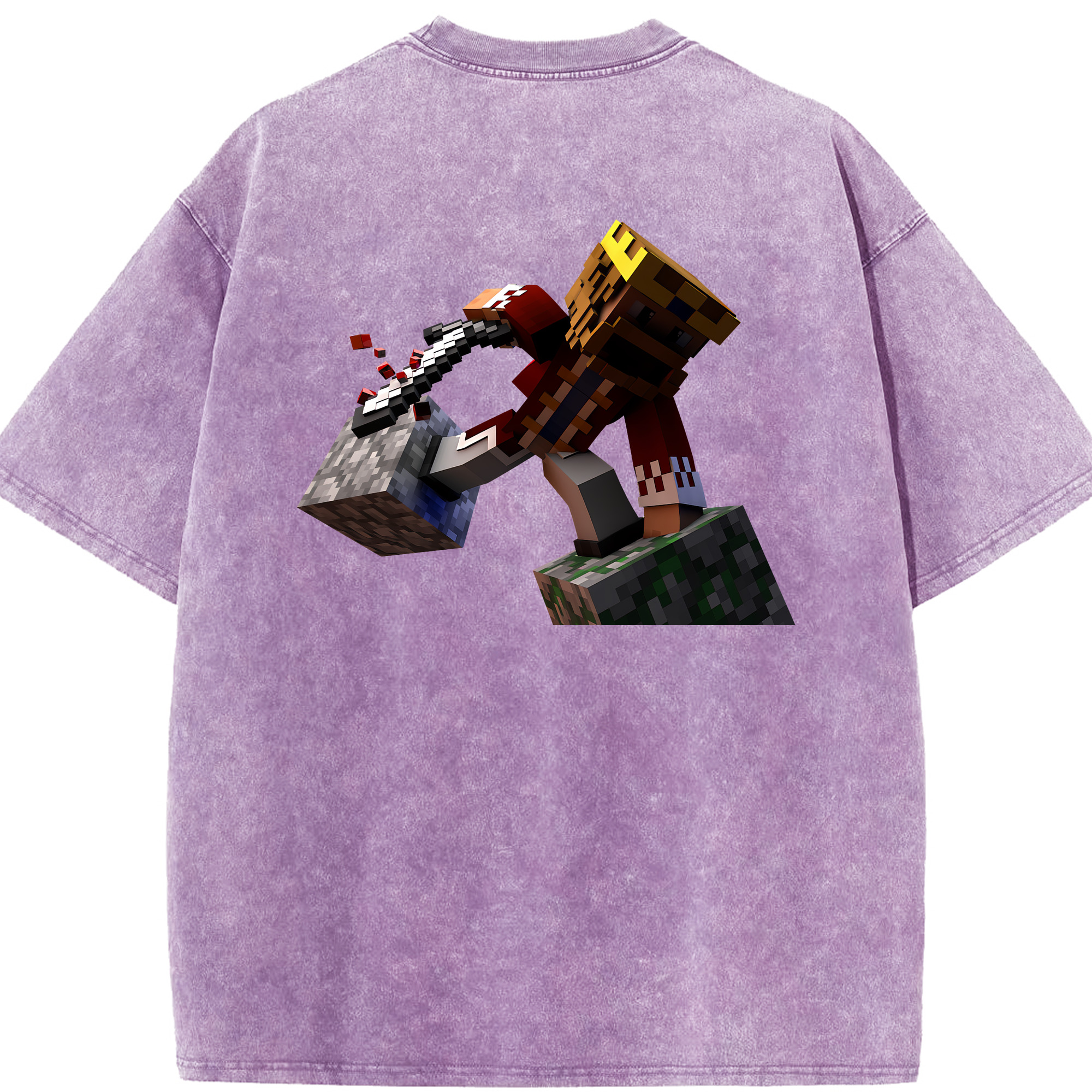 （画像用） マインクラフト ブロックの世界 Minecraft MC Block world 綿100% ヴィンテージ風 半袖Tシャツ（背面プリント）