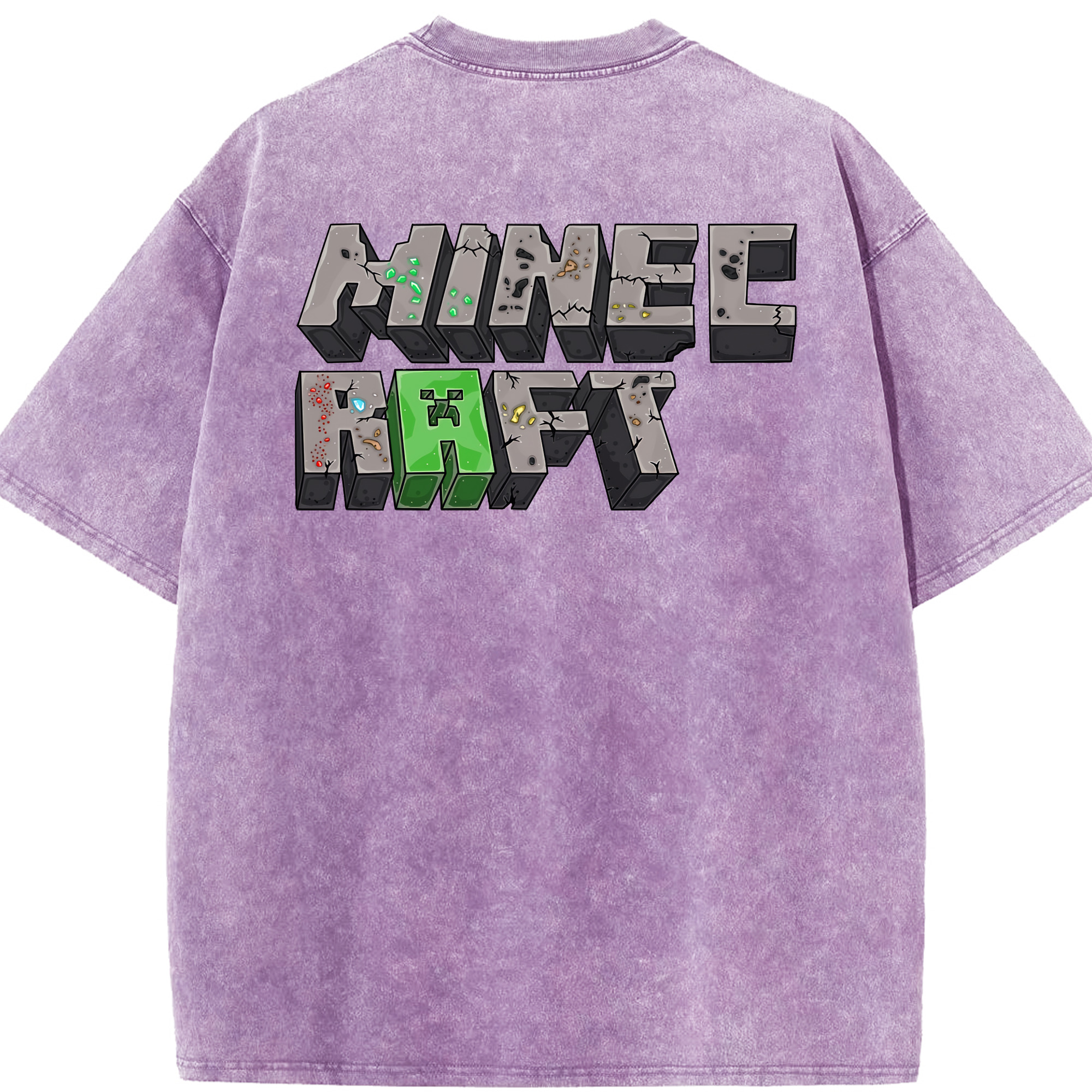 （画像用） マインクラフト ブロックの世界 Minecraft MC Block world 綿100% ヴィンテージ風 半袖Tシャツ（背面プリント）