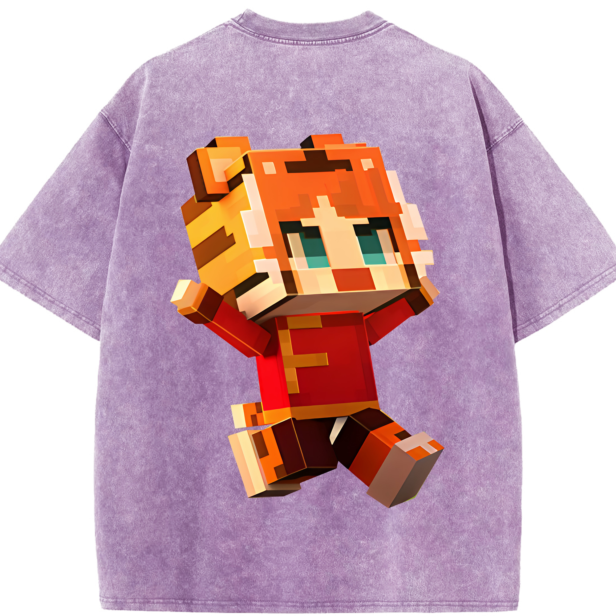 （画像用） マインクラフト ブロックの世界 Minecraft MC Block world 綿100% ヴィンテージ風 半袖Tシャツ（背面プリント）