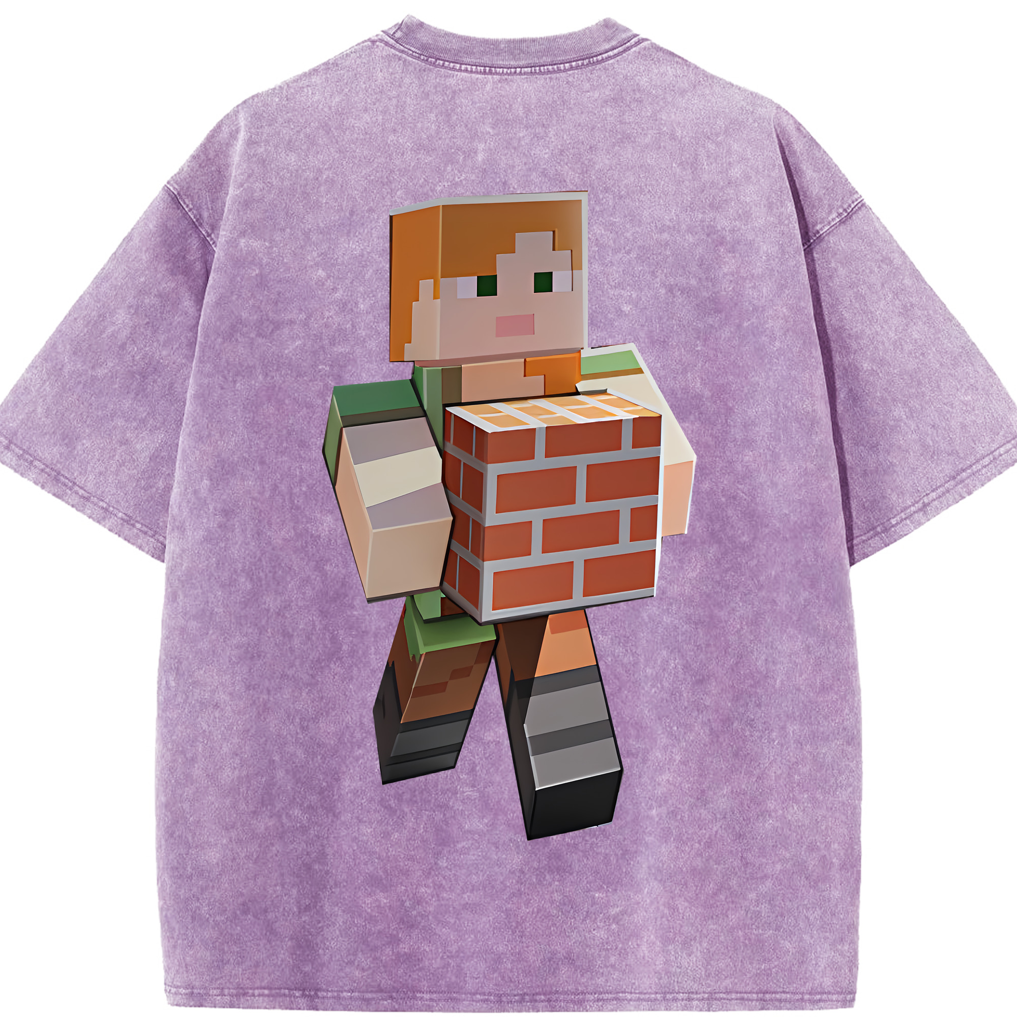 （画像用） マインクラフト ブロックの世界 Minecraft MC Block world 綿100% ヴィンテージ風 半袖Tシャツ（背面プリント）