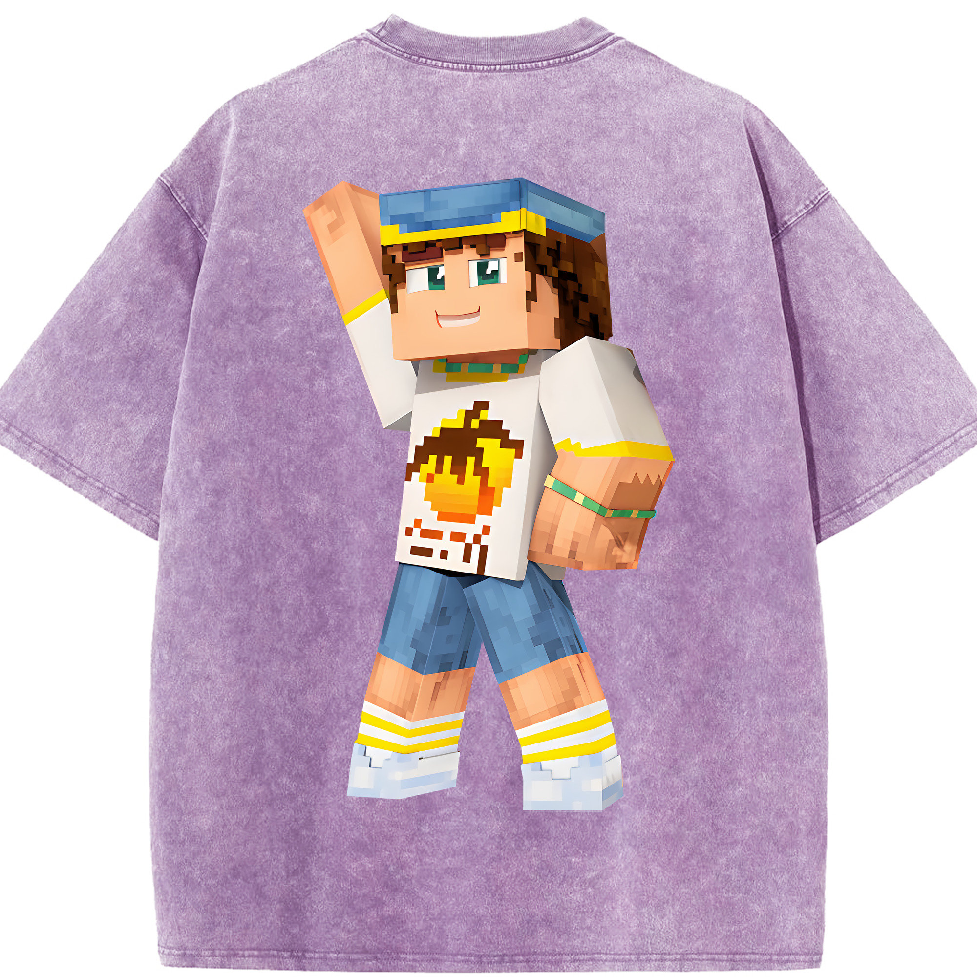 （画像用） マインクラフト ブロックの世界 Minecraft MC Block world 綿100% ヴィンテージ風 半袖Tシャツ（背面プリント）