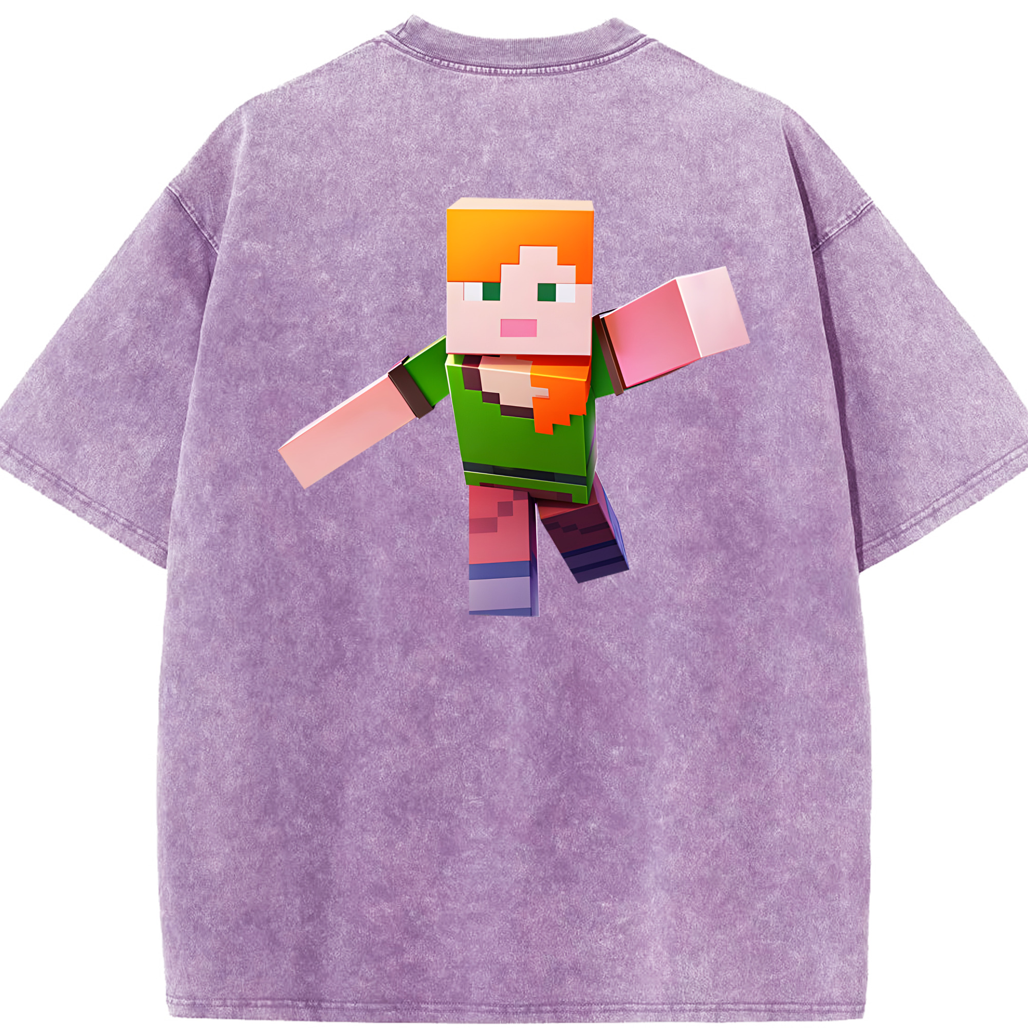 （画像用） マインクラフト ブロックの世界 Minecraft MC Block world 綿100% ヴィンテージ風 半袖Tシャツ（背面プリント）