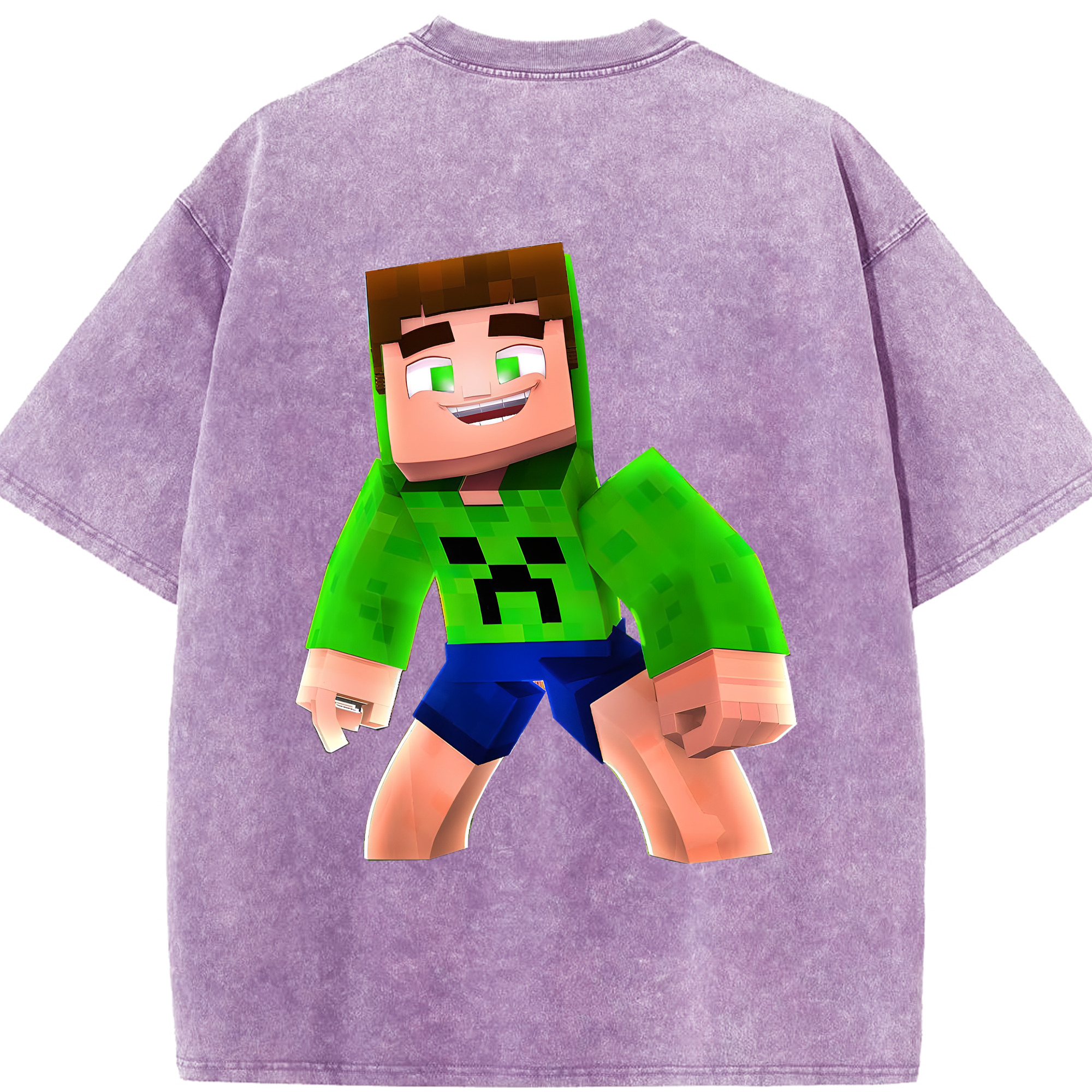 （画像用） マインクラフト ブロックの世界 Minecraft MC Block world 綿100% ヴィンテージ風 半袖Tシャツ（背面プリント）