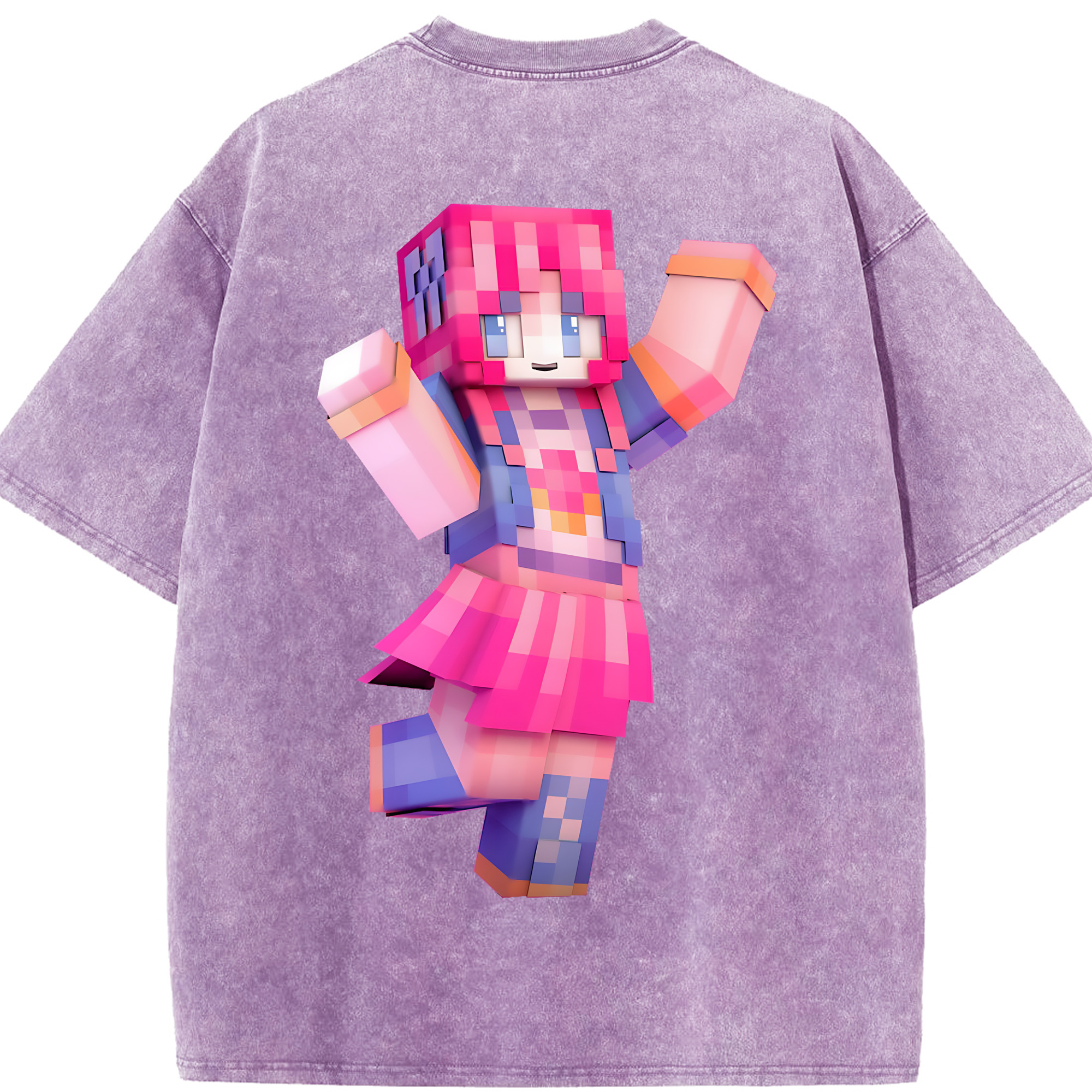 （画像用） マインクラフト ブロックの世界 Minecraft MC Block world 綿100% ヴィンテージ風 半袖Tシャツ（背面プリント）