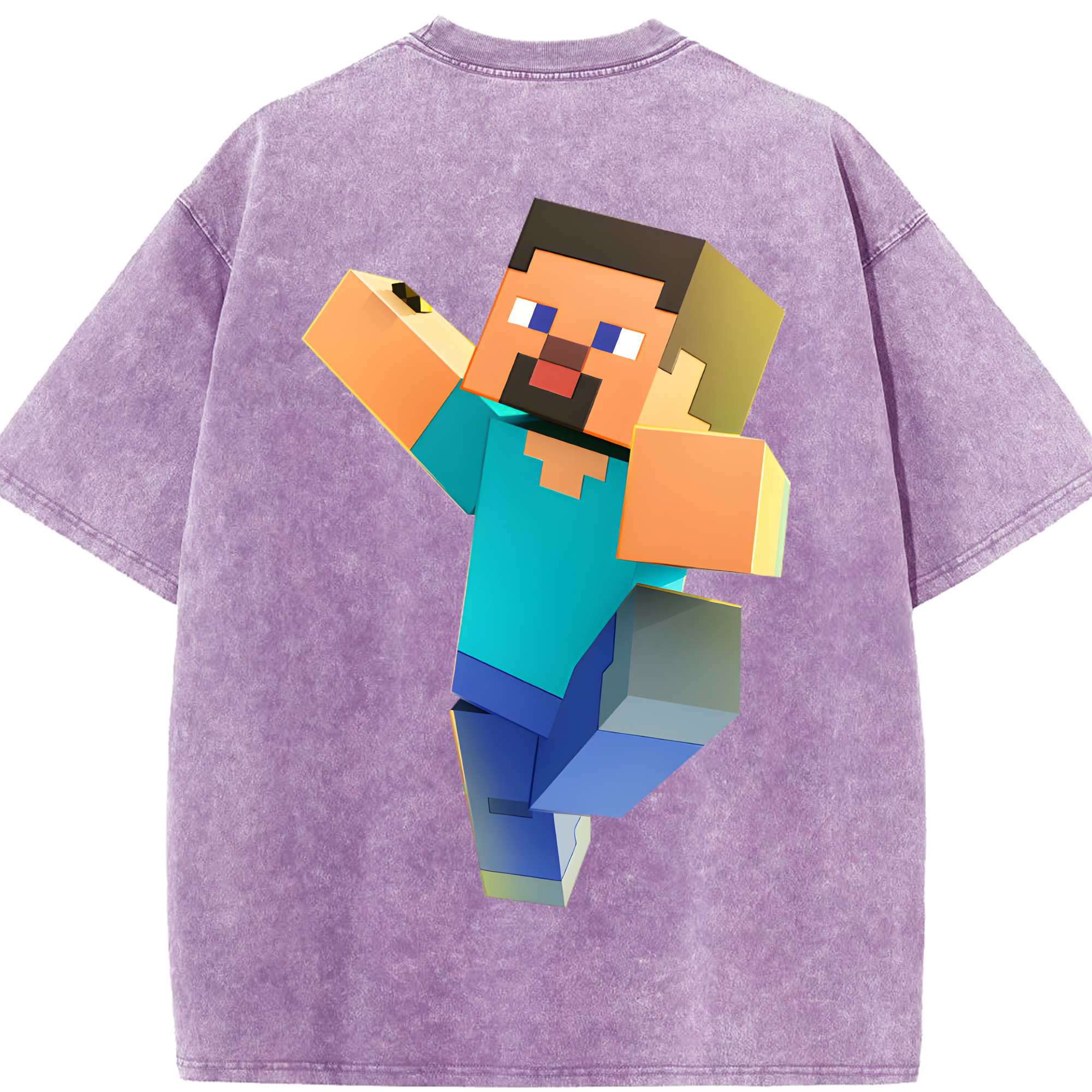 （画像用） マインクラフト ブロックの世界 Minecraft MC Block world 綿100% ヴィンテージ風 半袖Tシャツ（背面プリント）