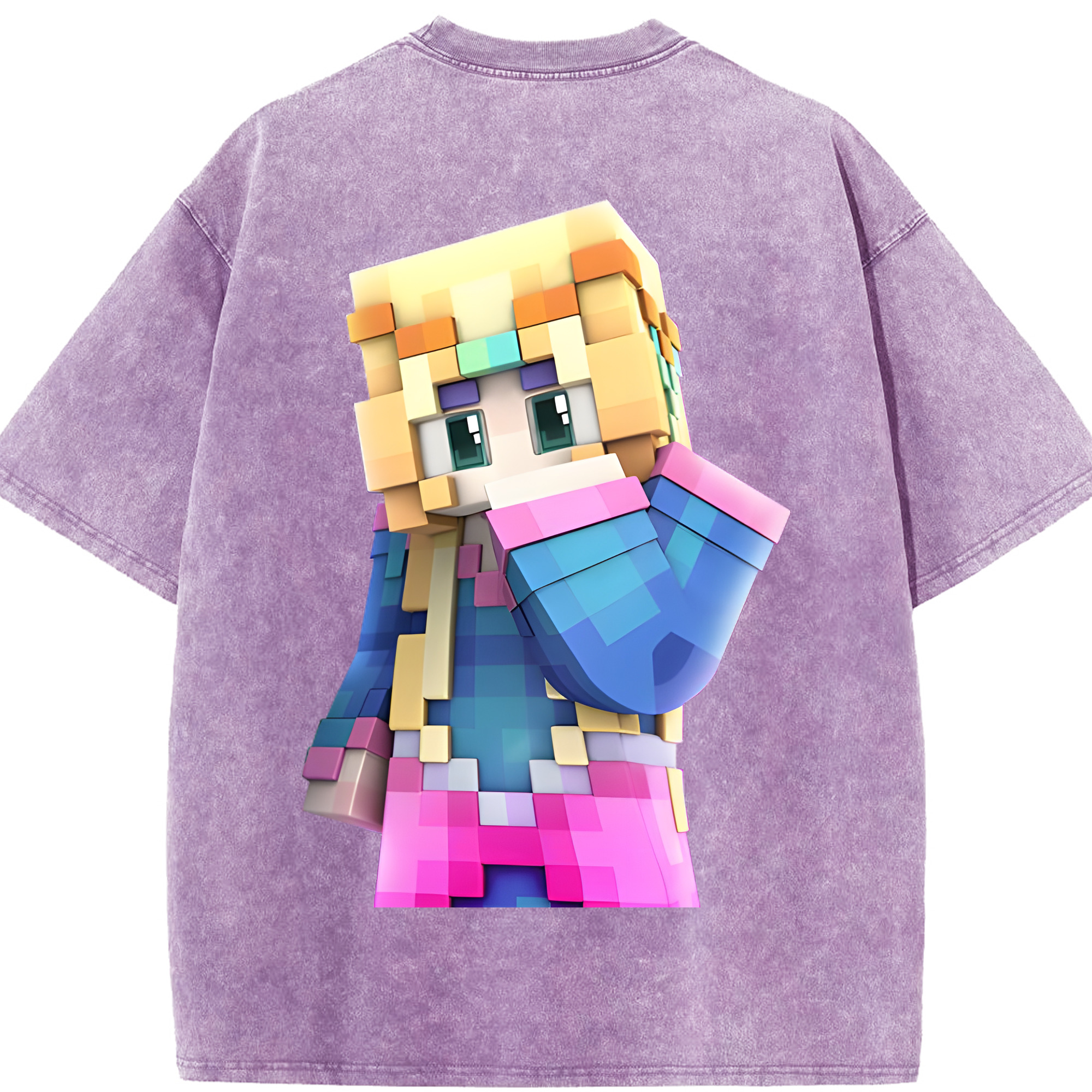 （画像用） マインクラフト ブロックの世界 Minecraft MC Block world 綿100% ヴィンテージ風 半袖Tシャツ（背面プリント）