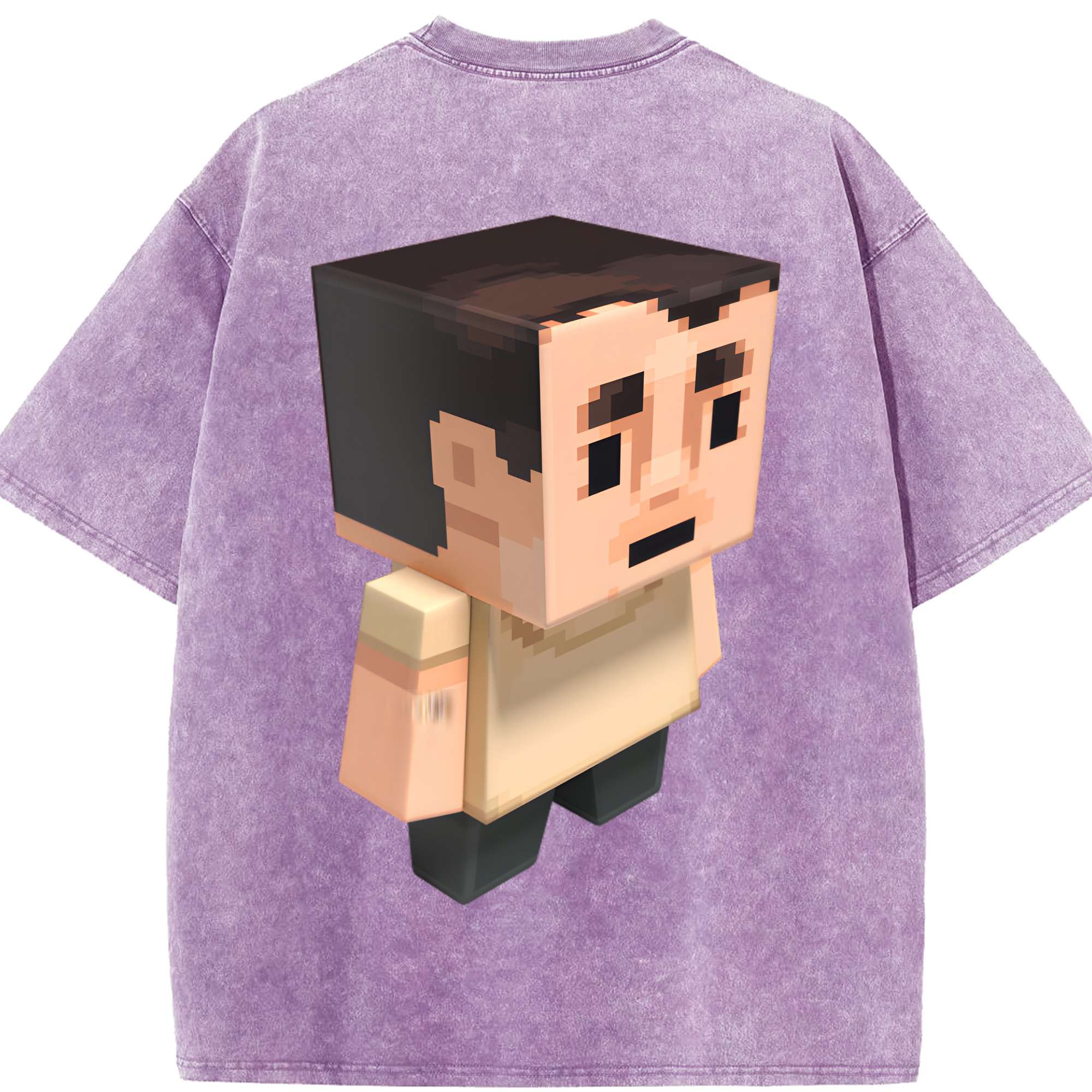 （画像用） マインクラフト ブロックの世界 Minecraft MC Block world 綿100% ヴィンテージ風 半袖Tシャツ（背面プリント）