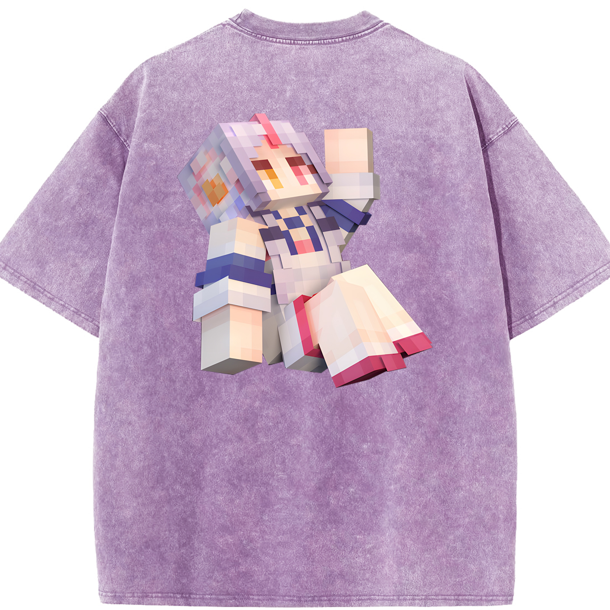 （画像用） マインクラフト ブロックの世界 Minecraft MC Block world 綿100% ヴィンテージ風 半袖Tシャツ（背面プリント）