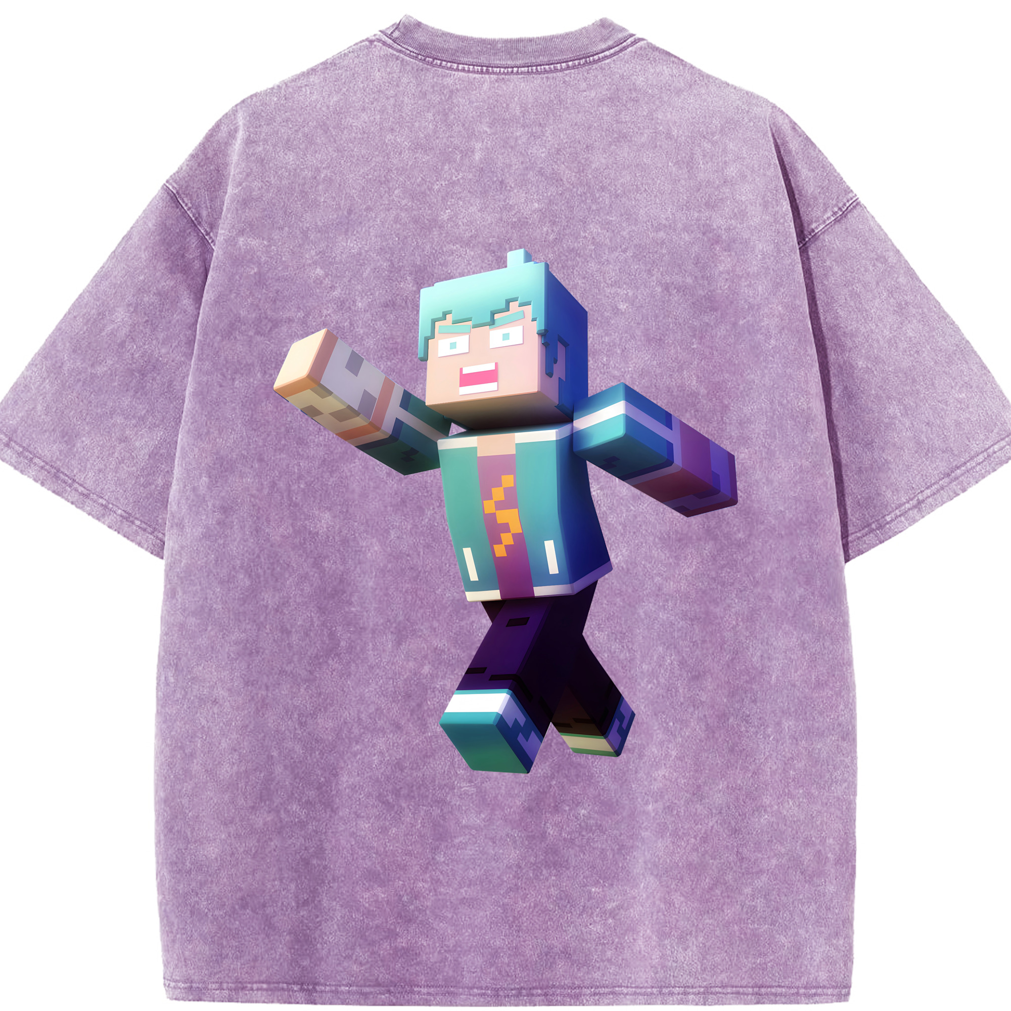 （画像用） マインクラフト ブロックの世界 Minecraft MC Block world 綿100% ヴィンテージ風 半袖Tシャツ（背面プリント）
