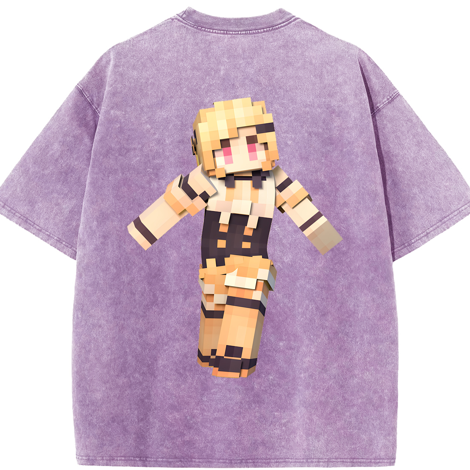 （画像用） マインクラフト ブロックの世界 Minecraft MC Block world 綿100% ヴィンテージ風 半袖Tシャツ（背面プリント）