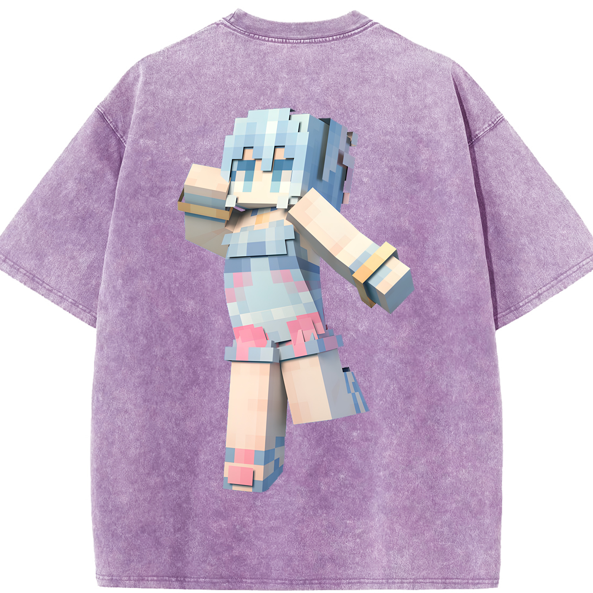 （画像用） マインクラフト ブロックの世界 Minecraft MC Block world 綿100% ヴィンテージ風 半袖Tシャツ（背面プリント）